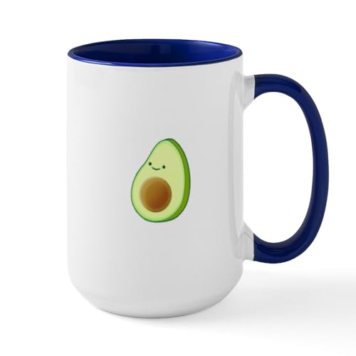 White/Navy Inside - Cute Avocado Drawing Mugs