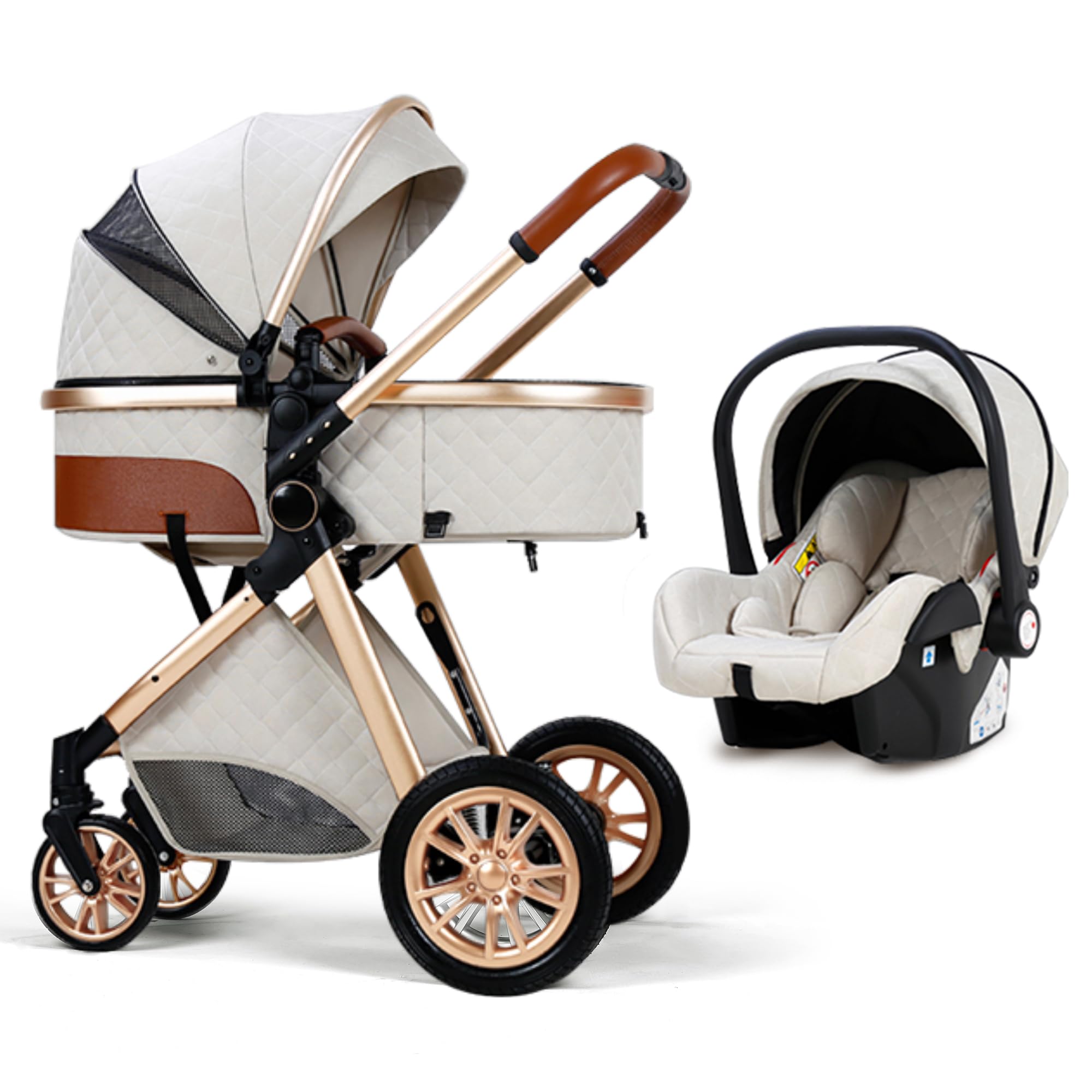 3 in 1 Baby Travel System - Lightweight Foldable Stroller with Reversible Seat & Adjustable Recline | Infant Pushchair for Newborns to Toddlers | Perfect for Shopping, Travel & Daily Walks (Beige)