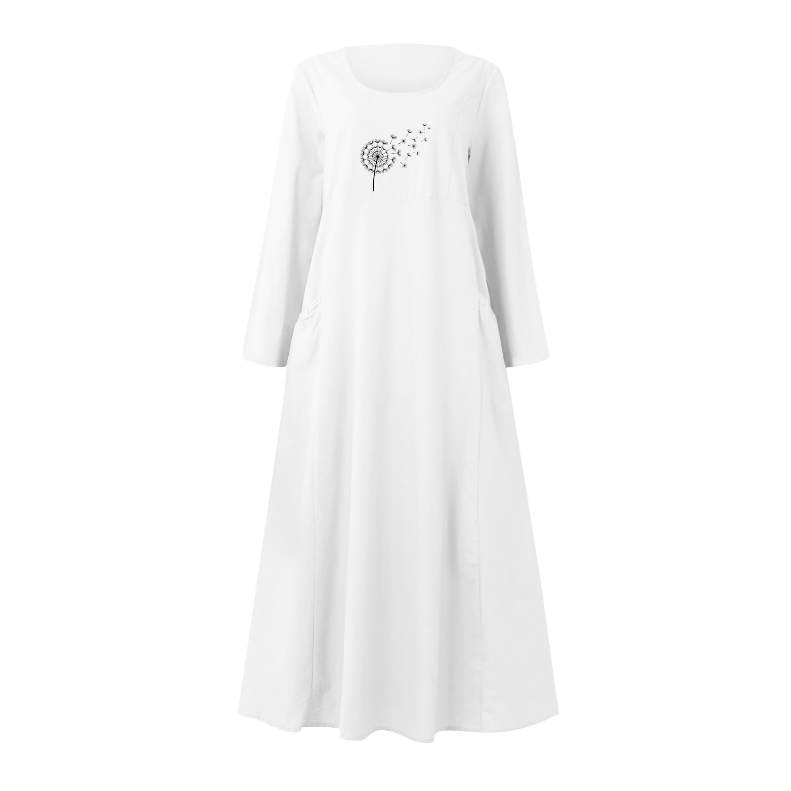 Yihaojia Women's Casual Long Sleeve Loose Cotton Linen A-Line Maxi Dress - Comfortable Fall Fashion for Everyday Wear, Outings & Relaxation
