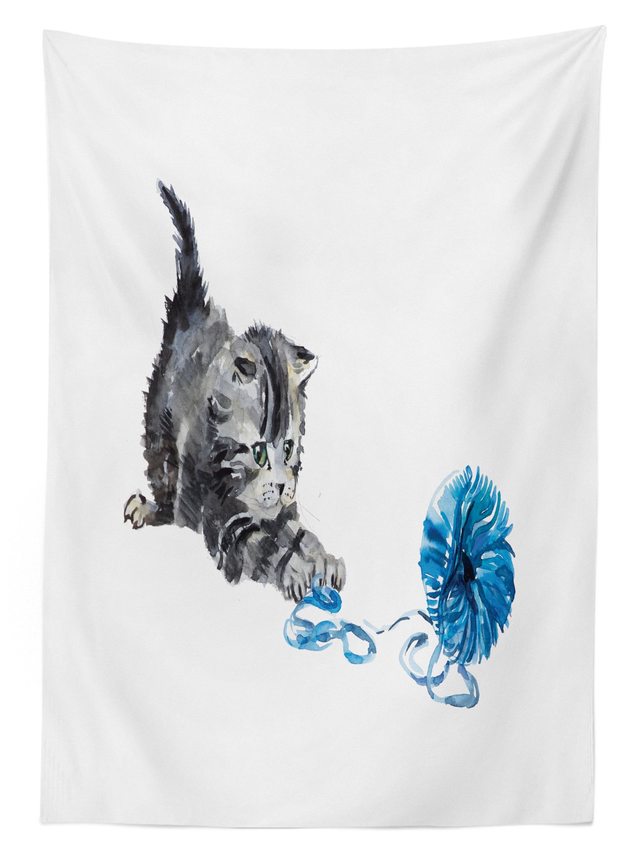 Ambesonne Cat Themed Outdoor Tablecloth - Playful Kitten with Yarn Ball Design, Washable Picnic Table Cover for Patio, BBQ, Garden Parties (58