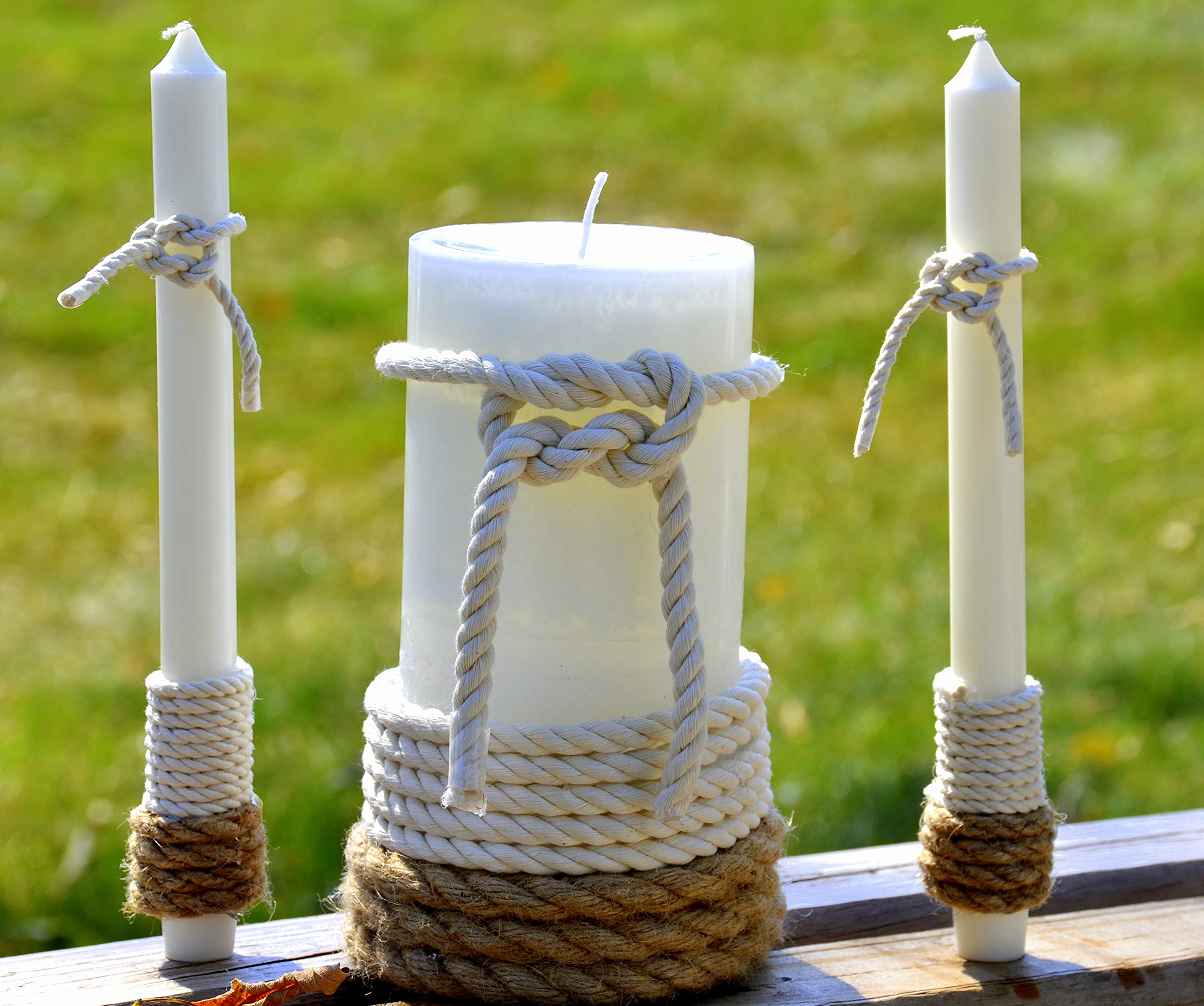 Wedding Unity Candle Set - Nautical Knot Design for Beach & Nautical Theme Weddings | Elegant Unity Ceremony Candle with Holder | Perfect for Beach Wedding Decor & Romantic Ceremonies