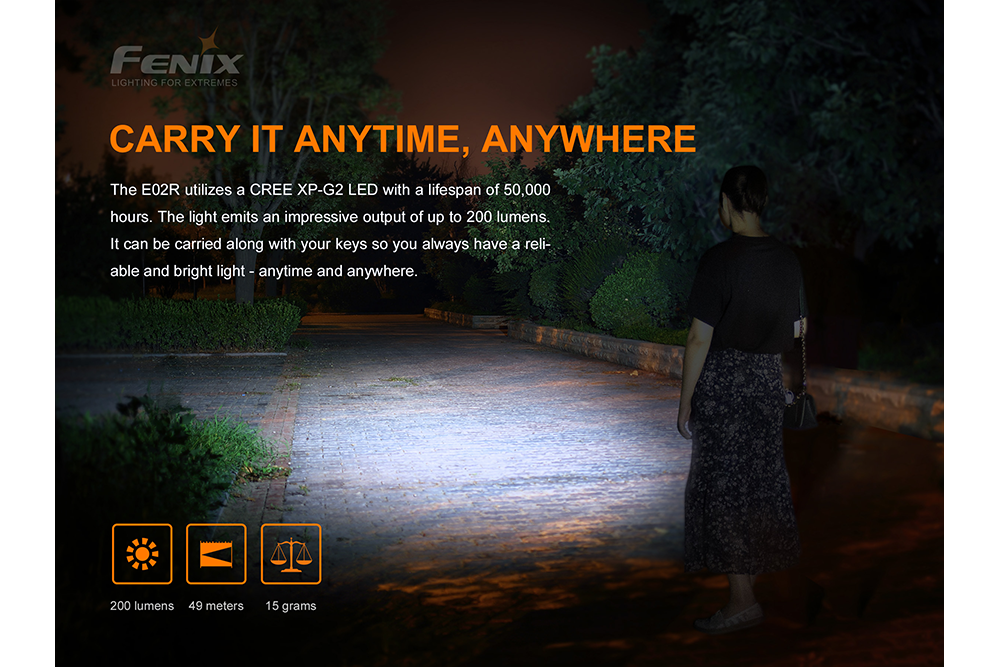 Fenix E02R Ultra-Bright LED Keychain Flashlight - Compact, Rechargeable, Waterproof for Camping, Hiking & Emergency Use