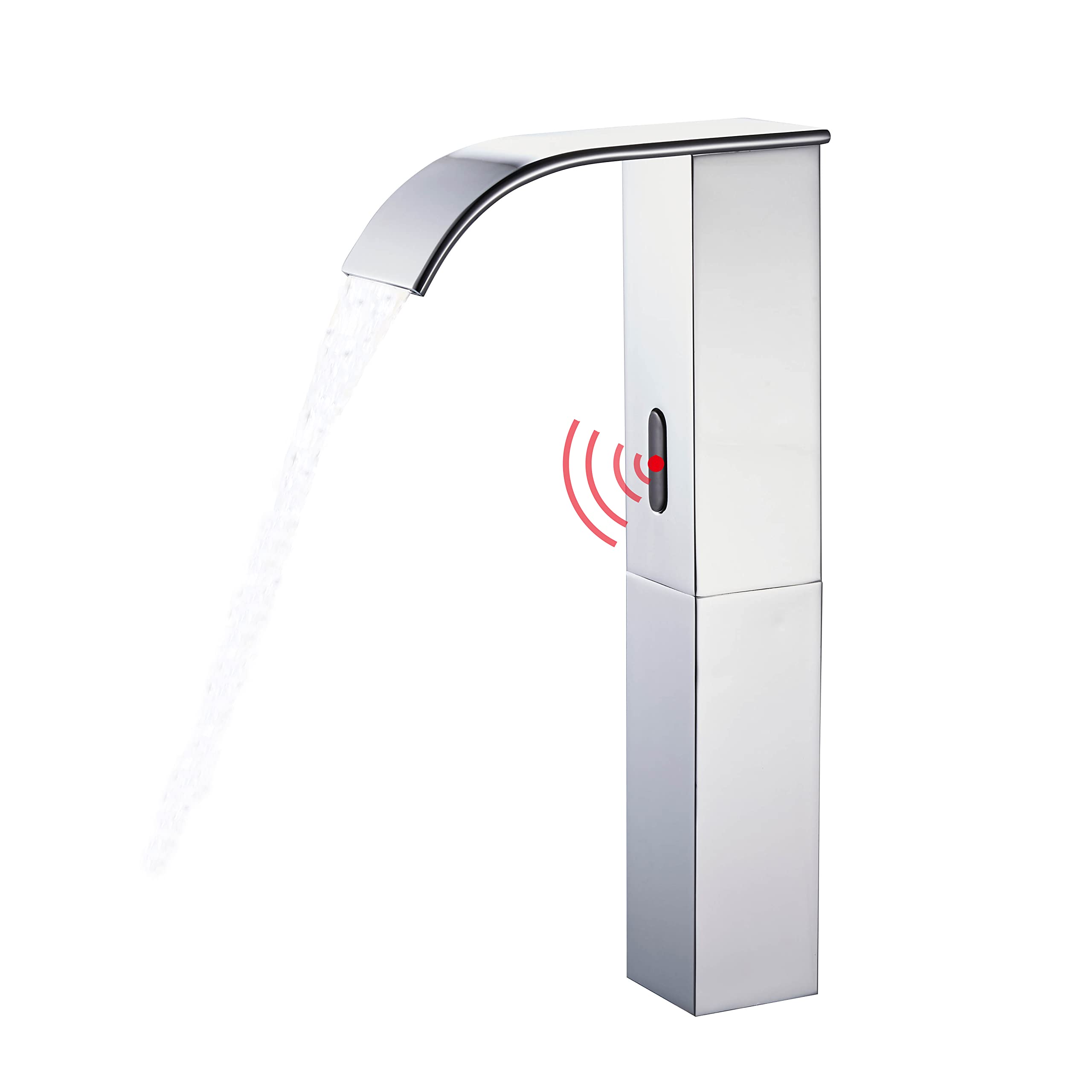 Touchless Automatic Faucet - Square Tall Body Motion Sensor Waterfall Sink Faucet with High Chrome Finish - Perfect for Modern Bathrooms & Water-Saving Homes
