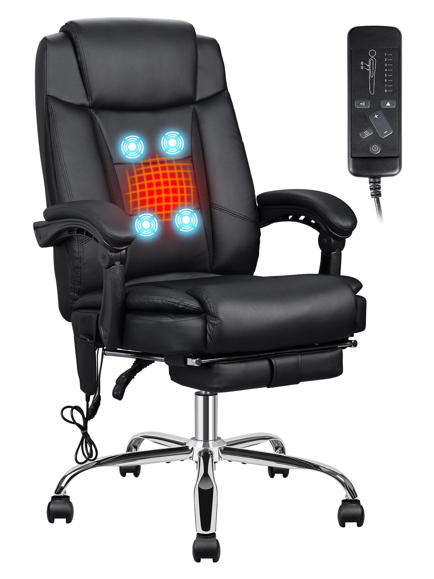 Ergonomic Office Chair with Heating & Massage - Big and Tall Executive Reclining Chair with Adjustable Lumbar Support, Footrest & Wheels - Perfect for Home Office, Gaming & Workspace Comfort