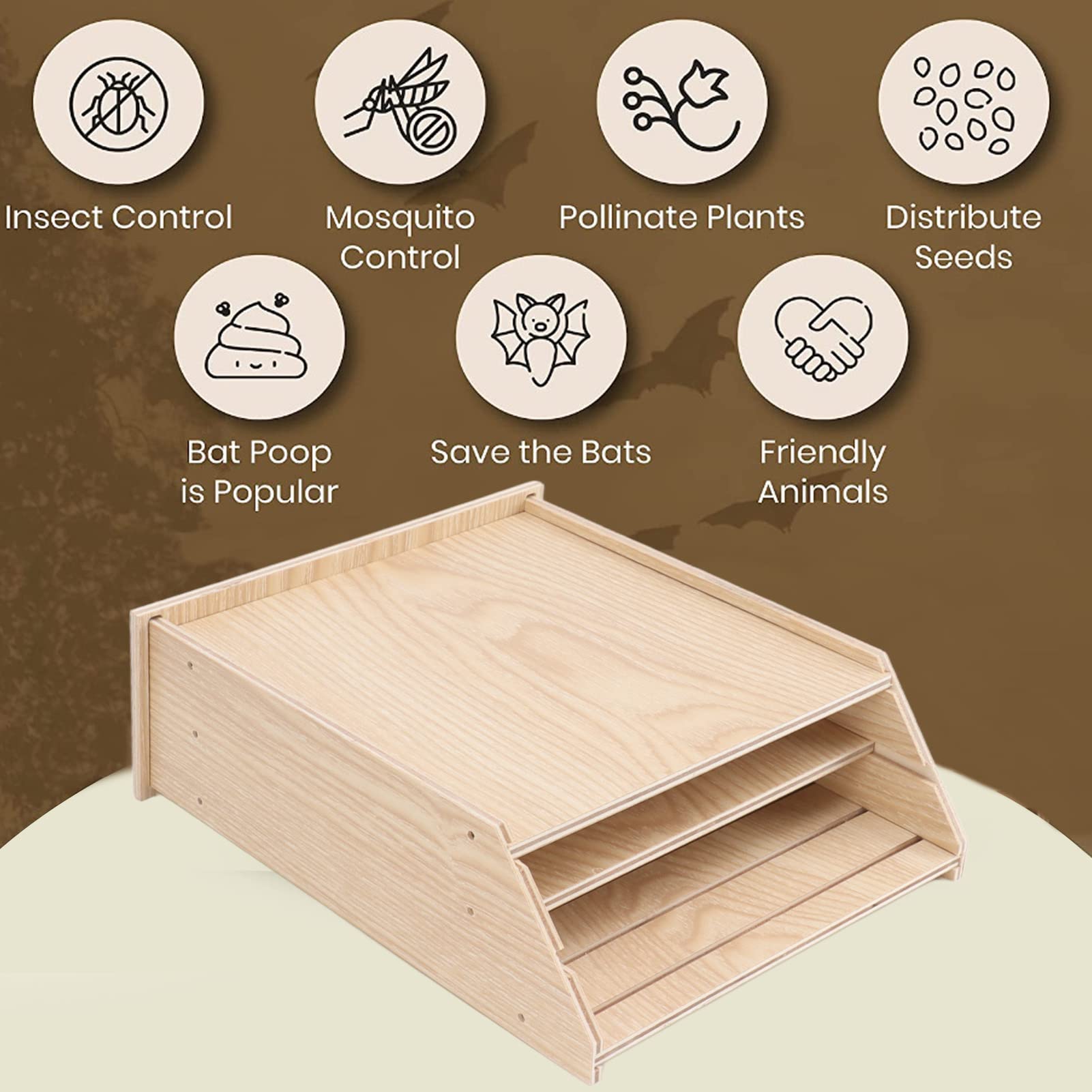 Handcrafted Wooden Bat House - Double Chamber Outdoor Shelter for Garden & Wildlife