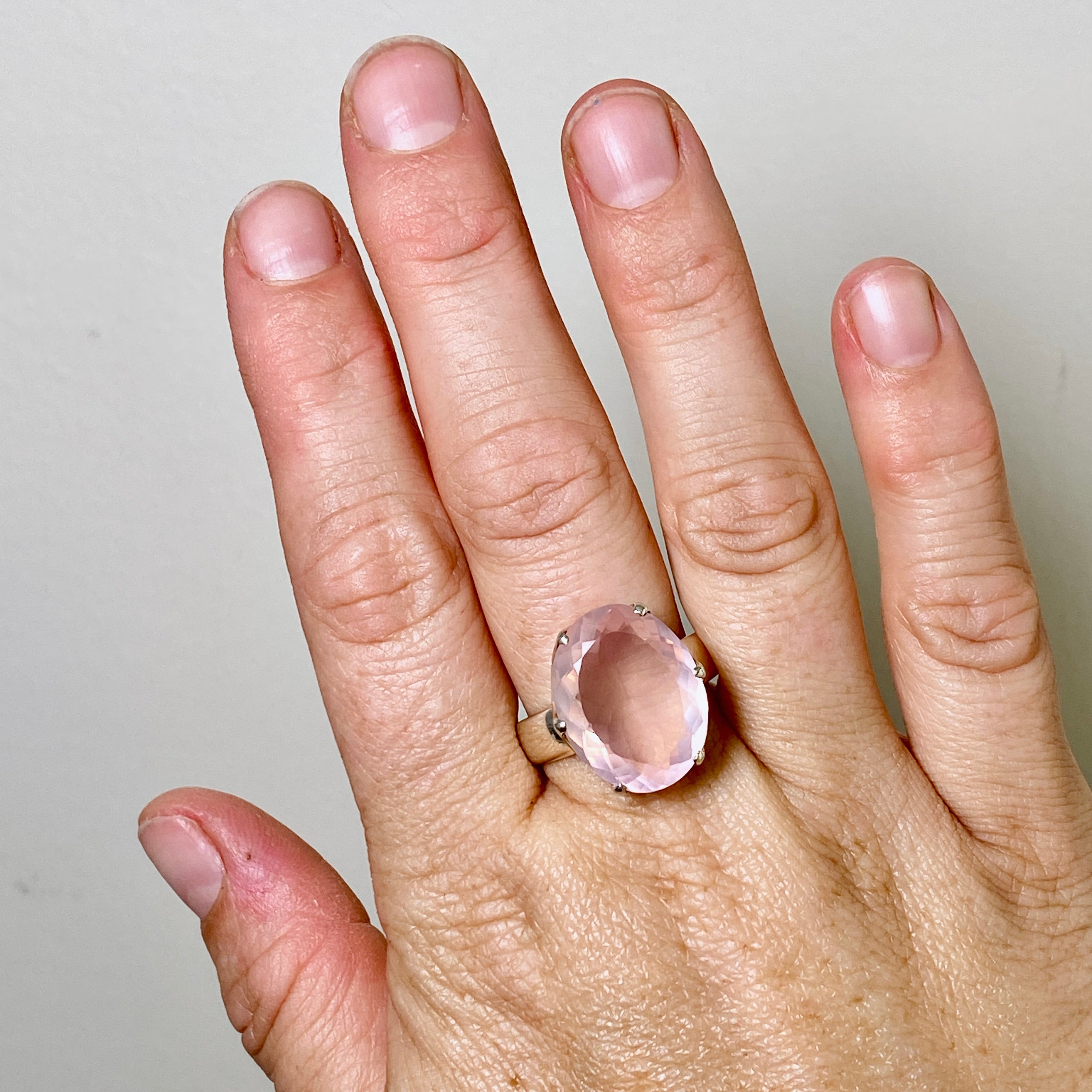 Rose Quartz Oval Faceted Ring Size 12 - Elegant Healing Crystal Jewelry for Women, Perfect for Meditation, Yoga & Spiritual Gifts (PRGJ876)