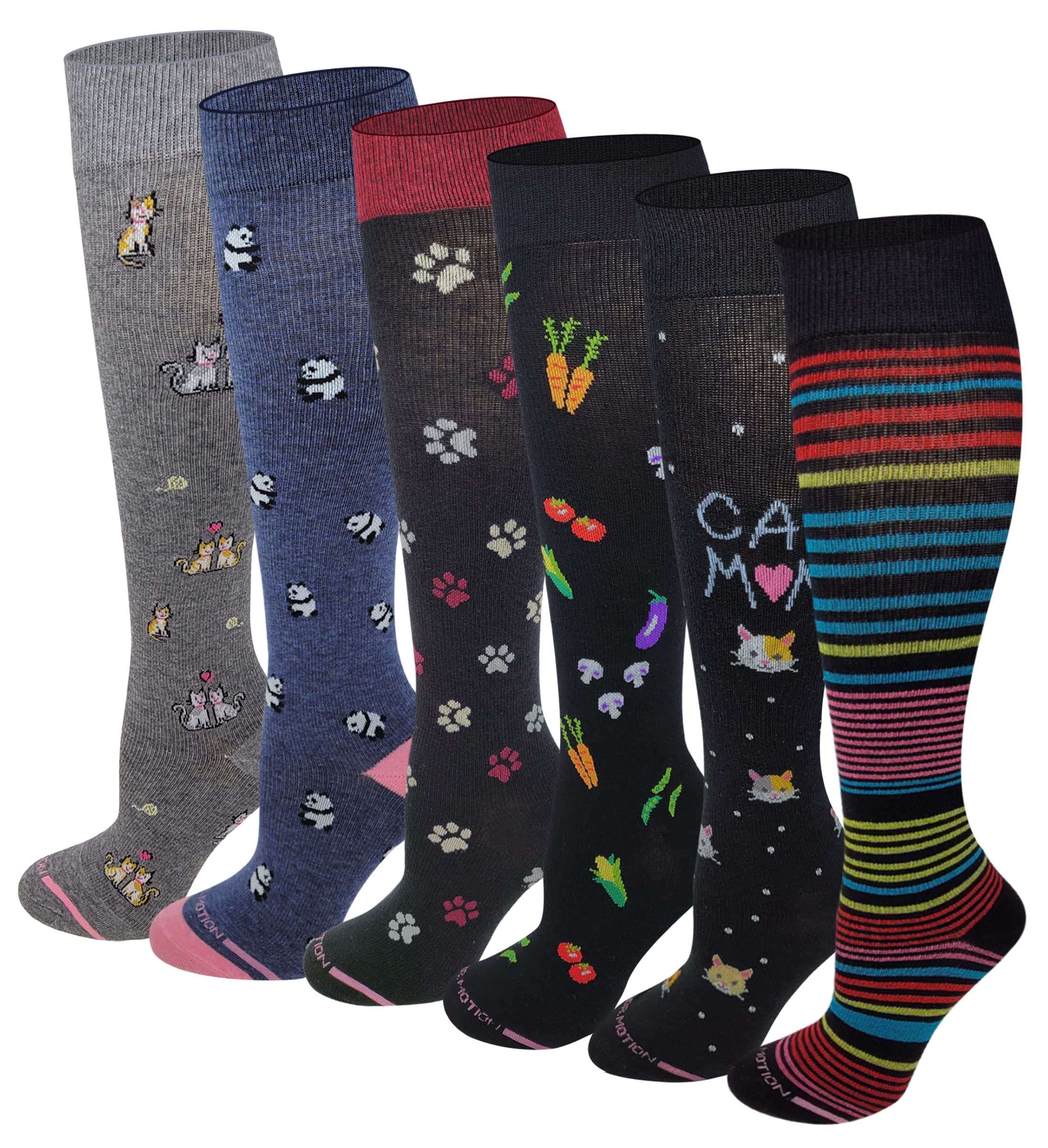 Dr. Motion Women's 6-Pack Everyday Compression Knee High Socks for Circulation, Travel & Work - Soft Support Socks for Nurses, Running & All-Day Comfort