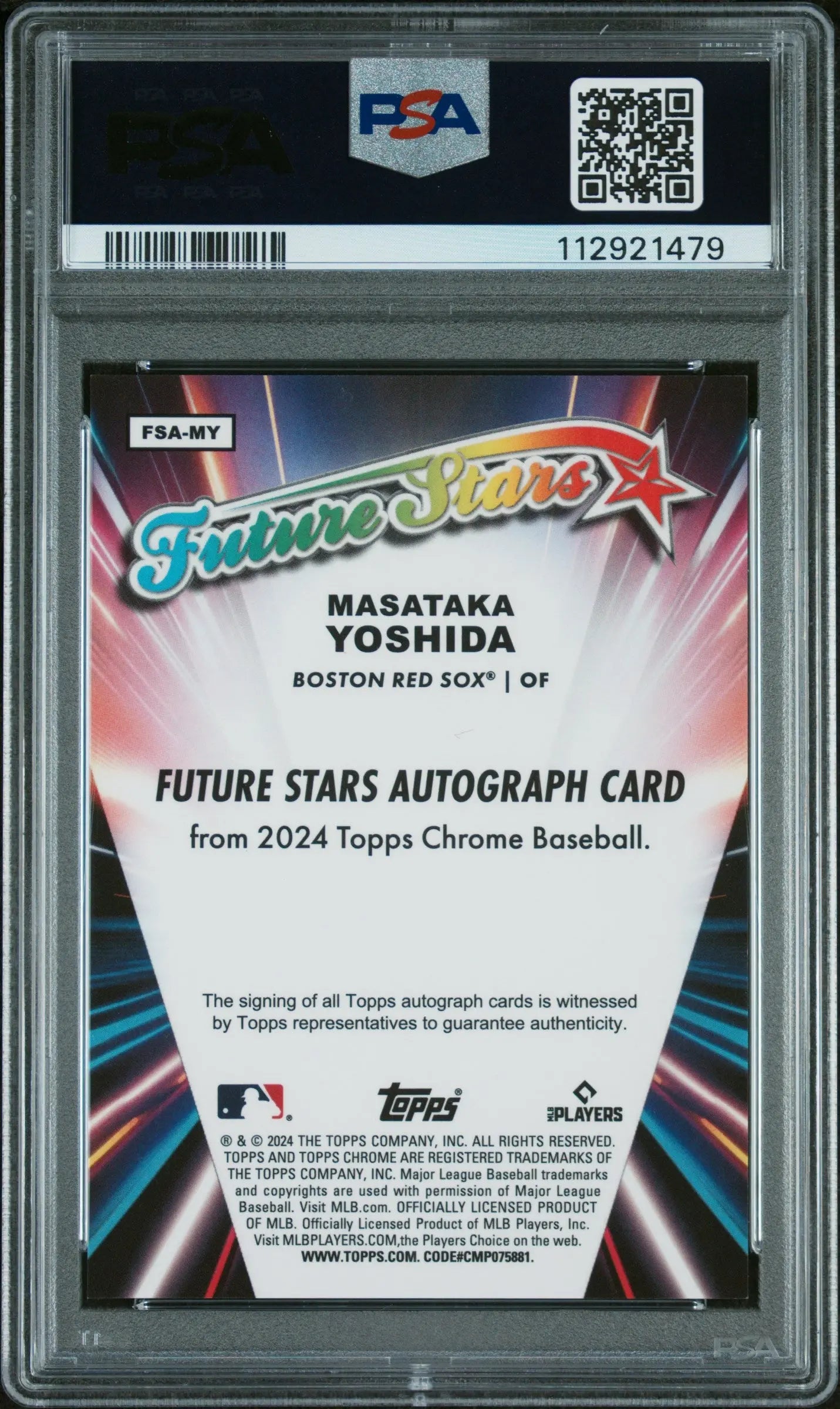 2024 Topps Chrome Future Stars Masataka Yoshida Orange Refractor Autograph PSA 10 Gem Mint #/25 - Rare Baseball Card for Collectors & Investors, Perfect for Display Cases & Sports Memorabilia Collections