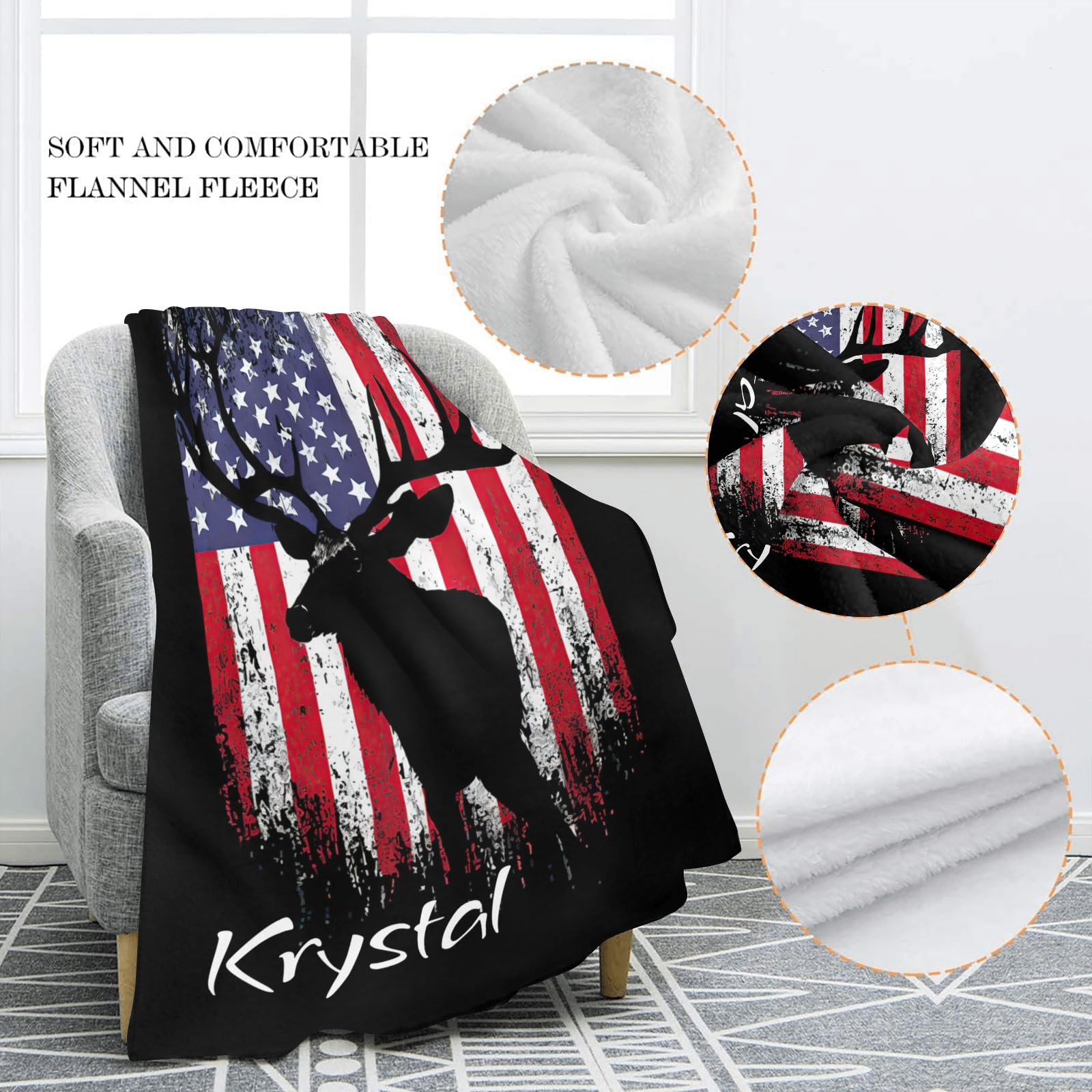 Custom Personalized Deer Flag Baby Blanket with Name - 30