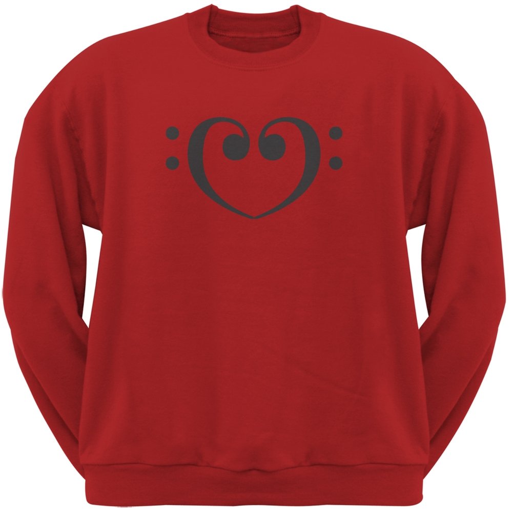 Bass Clef Heart Red Adult Sweatshirt | Music Lovers Unisex Pullover Hoodie | Perfect for Concerts, Music Classes & Casual Wear