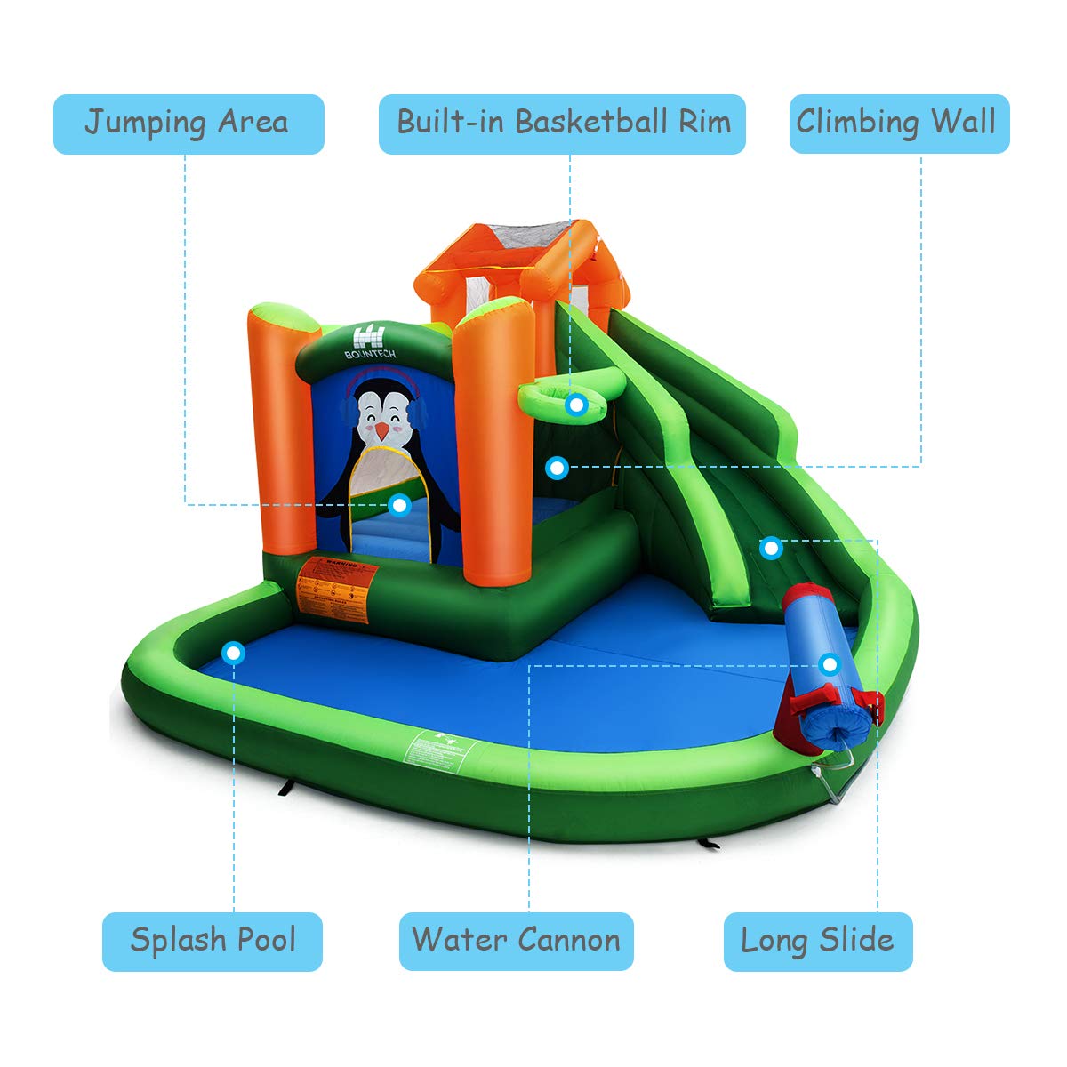 BOUNTECH 6-in-1 Inflatable Water Slide & Bounce House Combo for Kids - Outdoor Water Park with Splash Pool, Climbing Wall & Blow Up Slides - Perfect for Backyard Parties, Summer Fun & Birthday Gifts