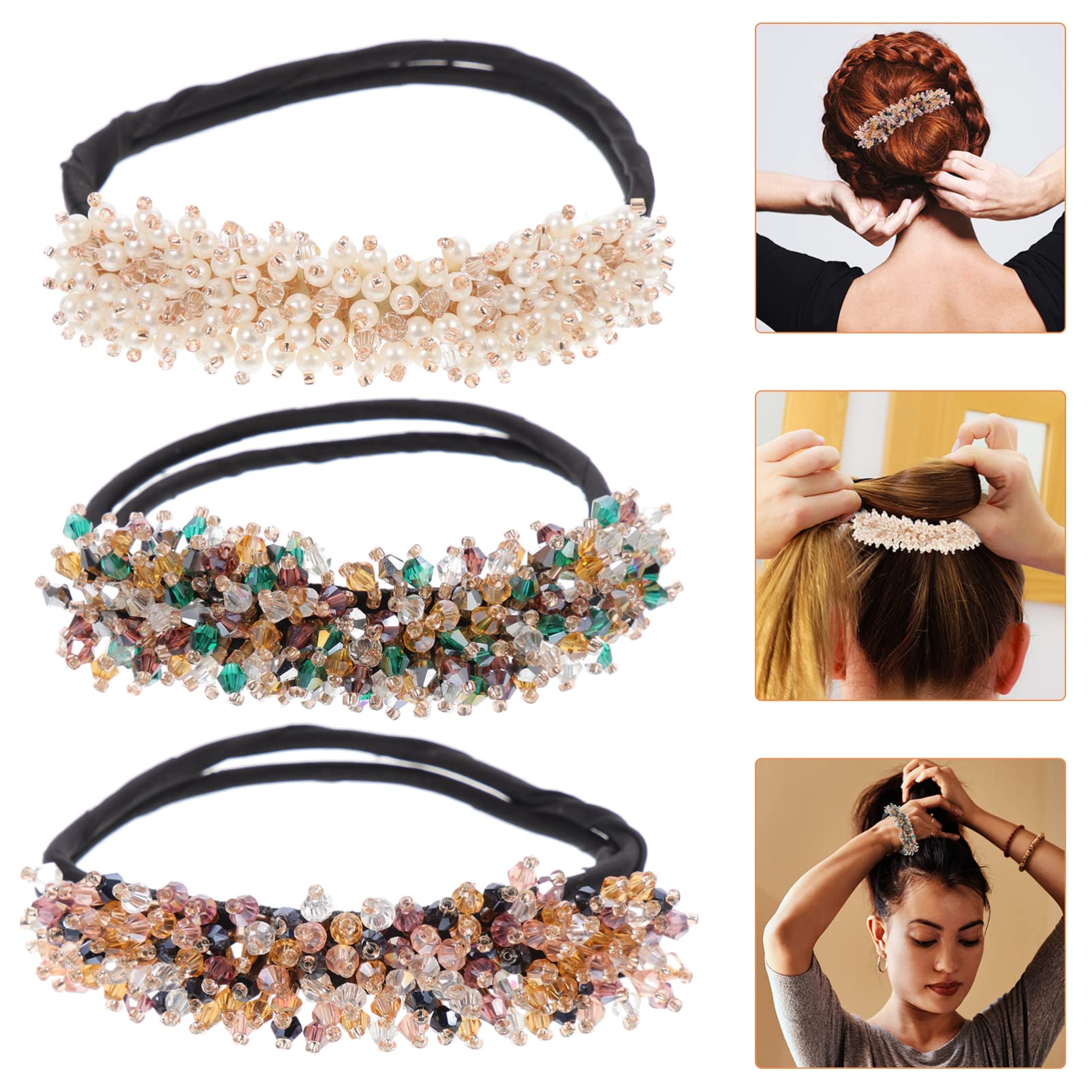 FOMIYES 3Pcs Hair Donut Bun Maker Set with Rhinestone Hair Clips & Bow Ties - Hair Styling Tools for Women, Braiding Accessories, Curlers for Party, Wedding, Prom, and Special Occasions