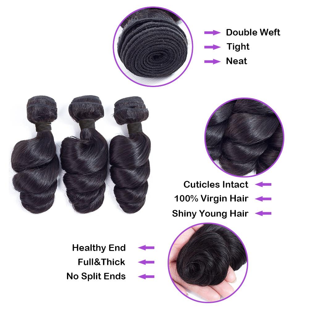 Bundle Deals Loose Wave Virgin Human Hair Extensions 100% Natural Black Hair for Women - Perfect for Daily Styling, Parties & Special Occasions