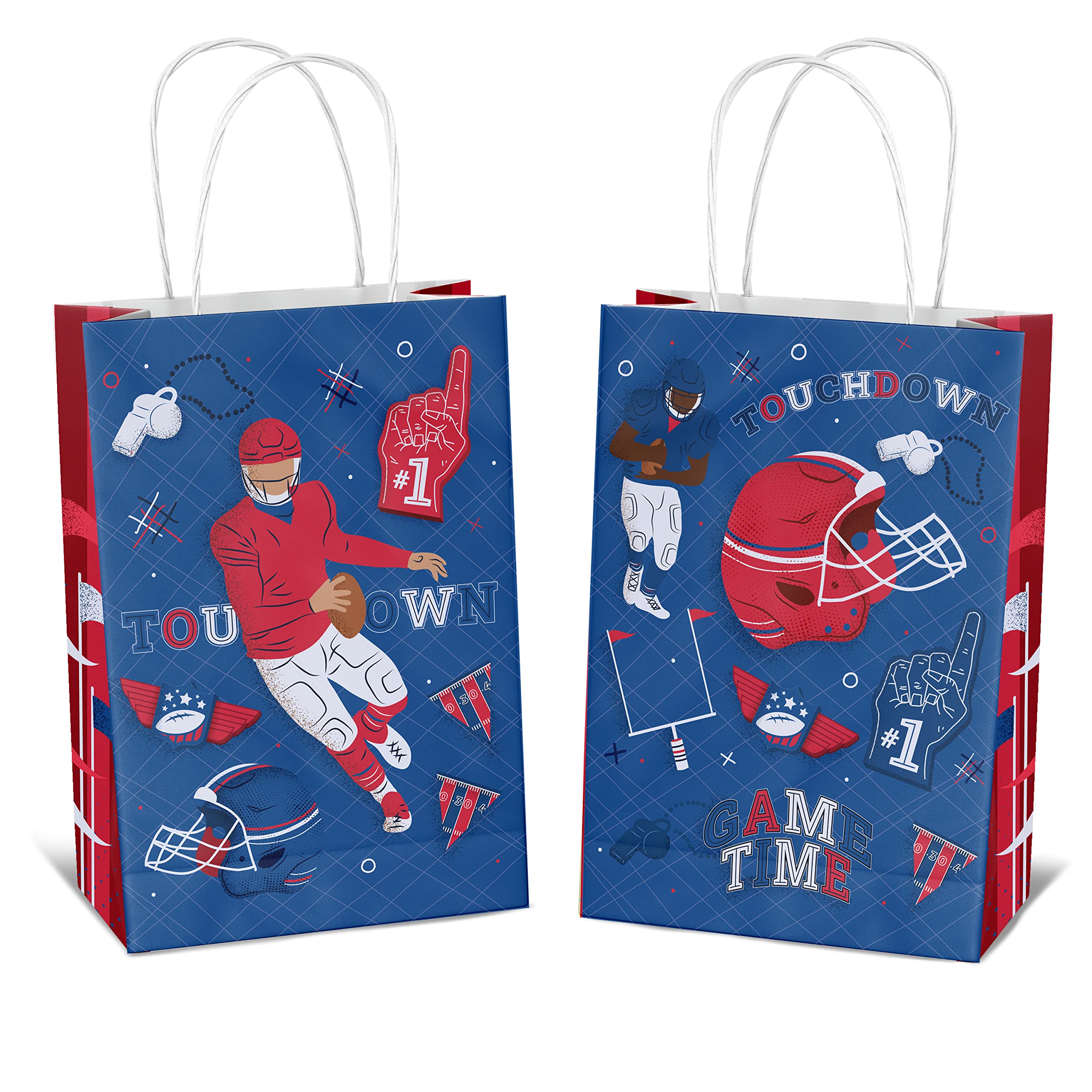 16 Pack Football Party Favor Bags with Handles - Perfect for Candy, Snacks, Cookies & Treats | Football Themed Birthday Party Supplies & Game Day Goodie Bags for Kids & Adults | Great for Tailgating, Team Celebrations & Sports Events