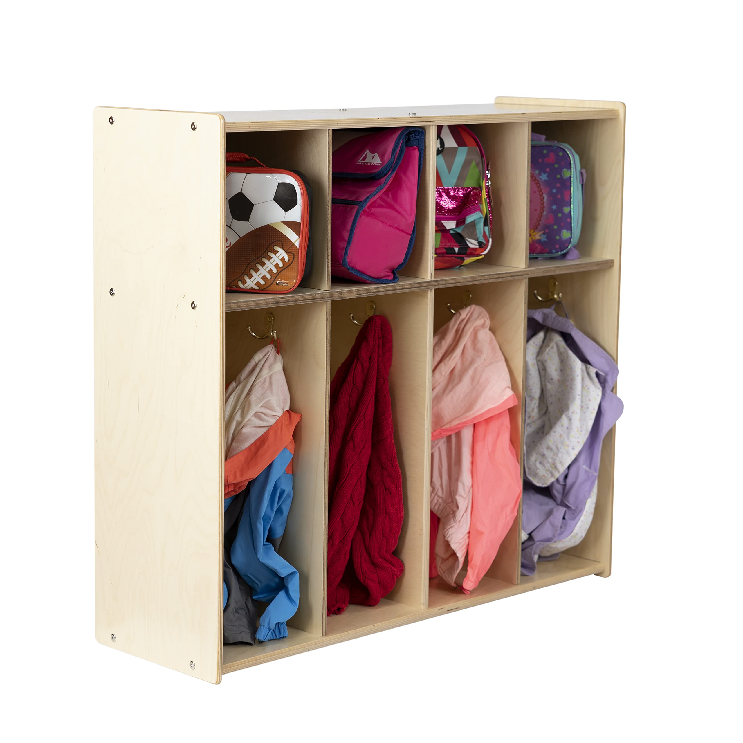 Montessori 4-Section Cubby Coat Rack with Hooks - Kids Backpack Hanger & School Locker Organizer - Storage Shelf for Daycare, Classroom, Nursery & Mudroom Organization
