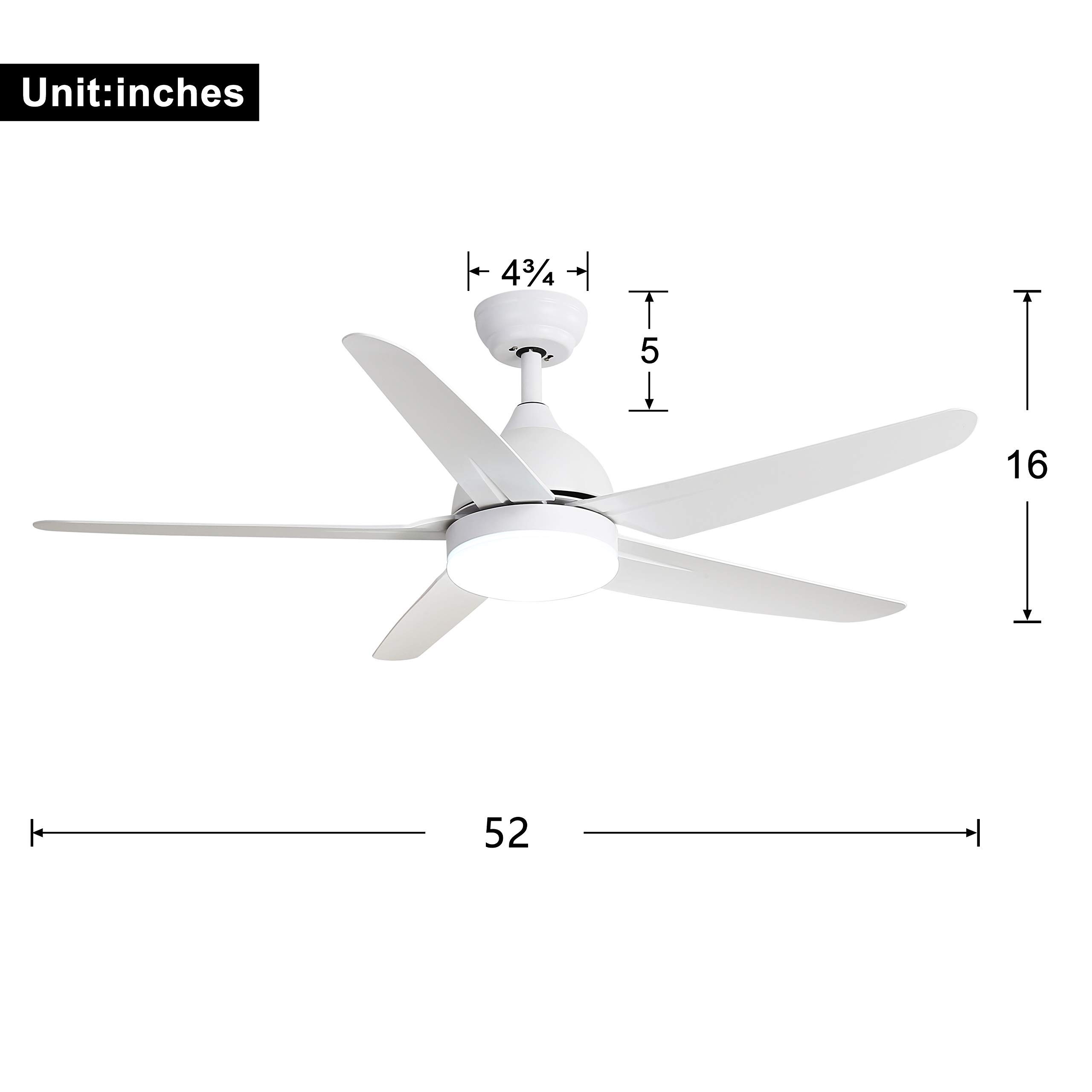 FINXIN 52 Inch LED Ceiling Fan with Light Kit, Remote Control, 3/5 Blades - Quiet Reversible Motor for Bedroom, Living Room, Dining Room (White) | Modern Home Cooling & Lighting Solution for Year-Round Comfort