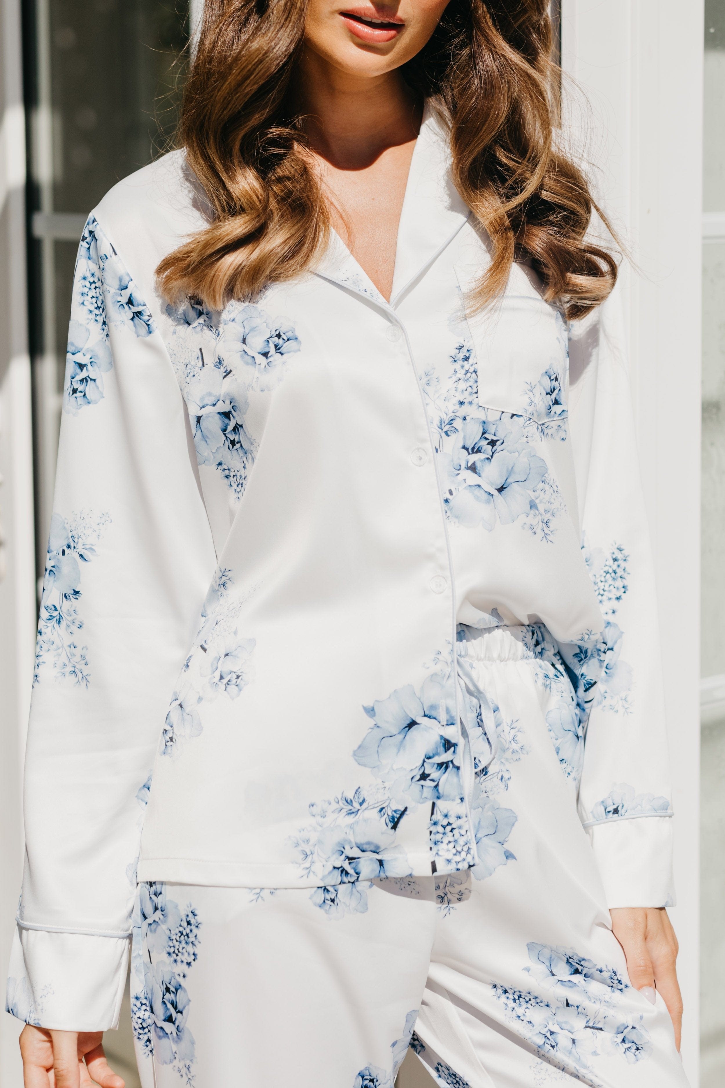Katerina Bleu De Fleur Printed Pajama Set for Women - Soft Cotton Sleepwear with Floral Design - Perfect for Lounging, Sleepovers & Cozy Nights at Home