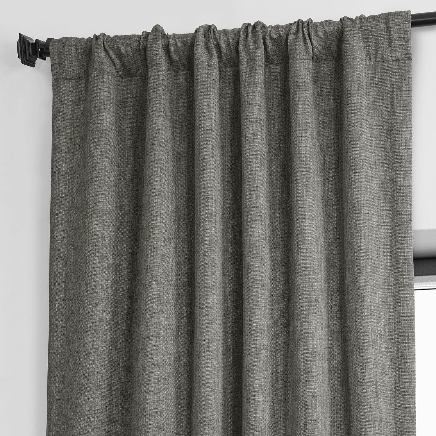 Grey Textured Faux Linen Blackout Curtains for Living Room & Bedroom - Thermal Insulated Window Drapes for Light Blocking & Privacy