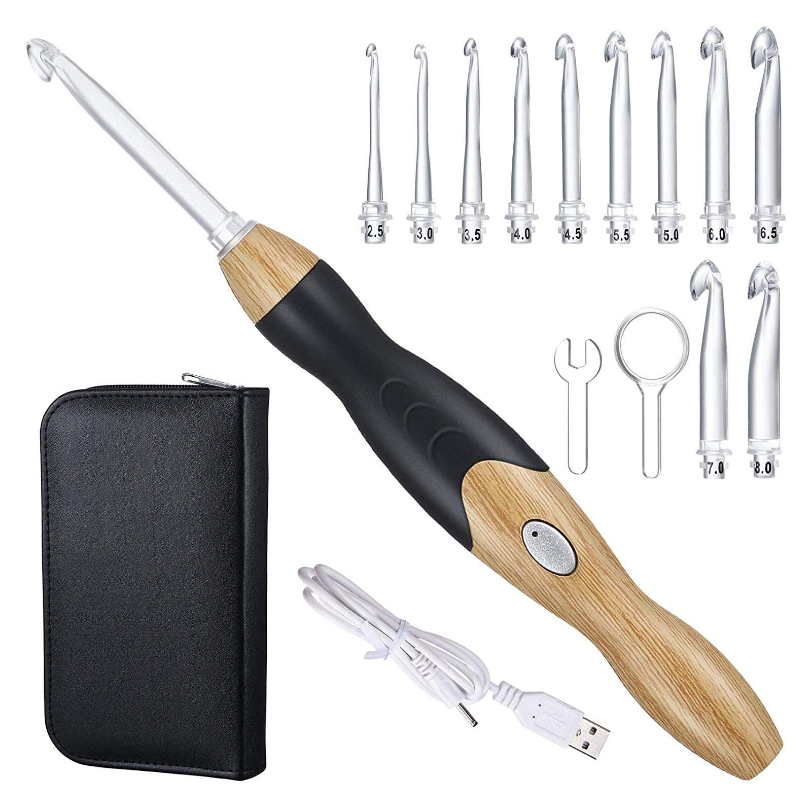 Rechargeable Lighted Crochet Hooks Set with Interchangeable Heads (2mm-10mm) - Ergonomic Crochet Needles with LED Light & Storage Case - Perfect for DIY Knitting, Crocheting in Low Light & Craft Projects
