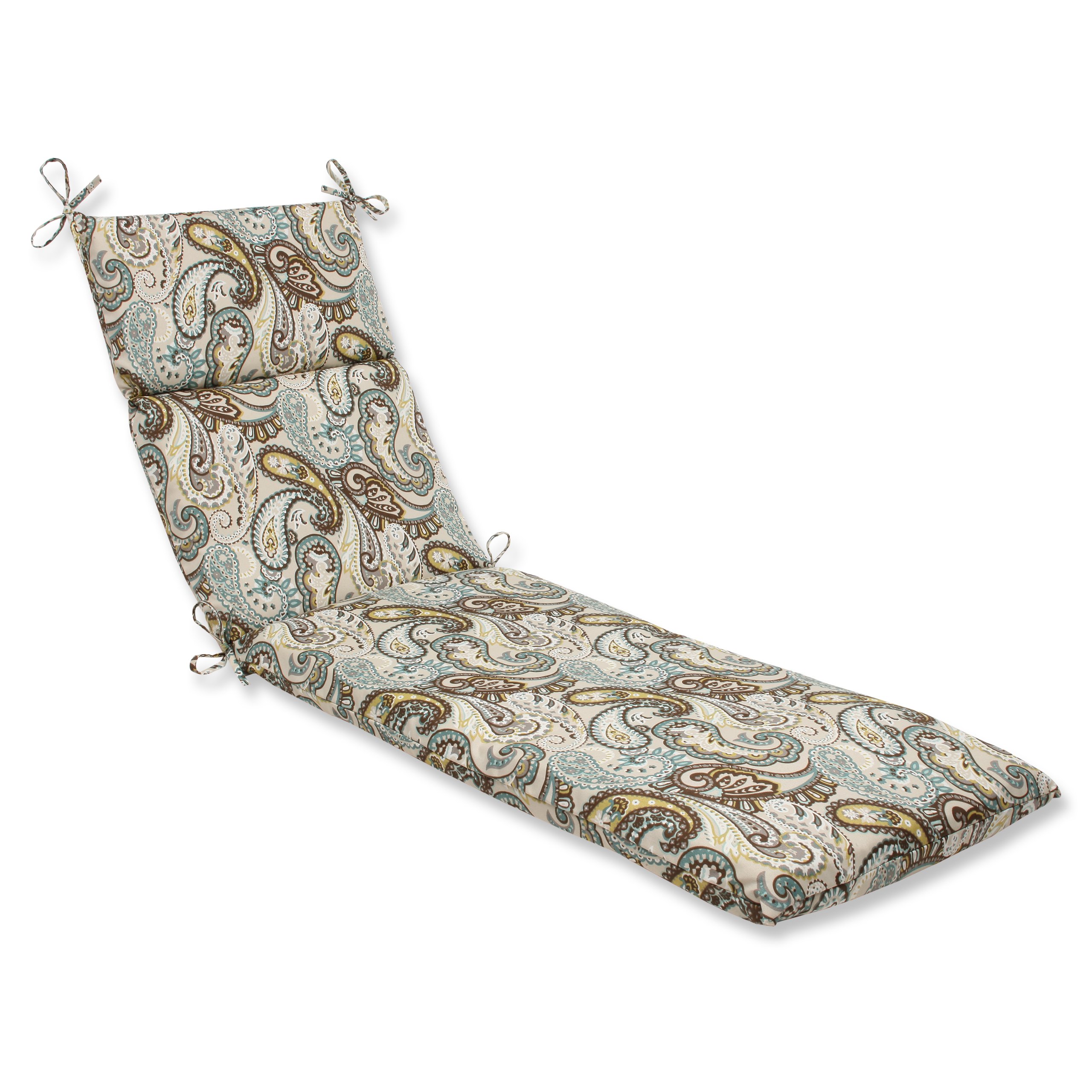 Pillow Perfect Paisley Indoor Outdoor Chaise Lounge Cushion with Ties - 72.5