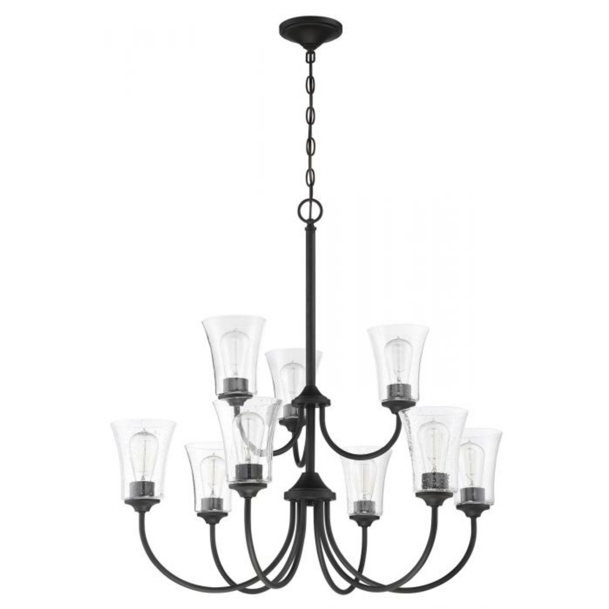 Craftmade Gwyneth 9-Light Black Chandelier with Clear Seeded Glass - Elegant Dining Room Lighting for Modern Farmhouse & Rustic Home Decor