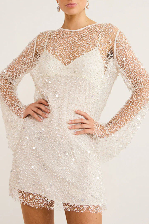 Sparkle and Shine Sequins & Pearls Mini Party Dress with Detachable Slip - Perfect for Cocktail Parties, Prom, and Evening Events