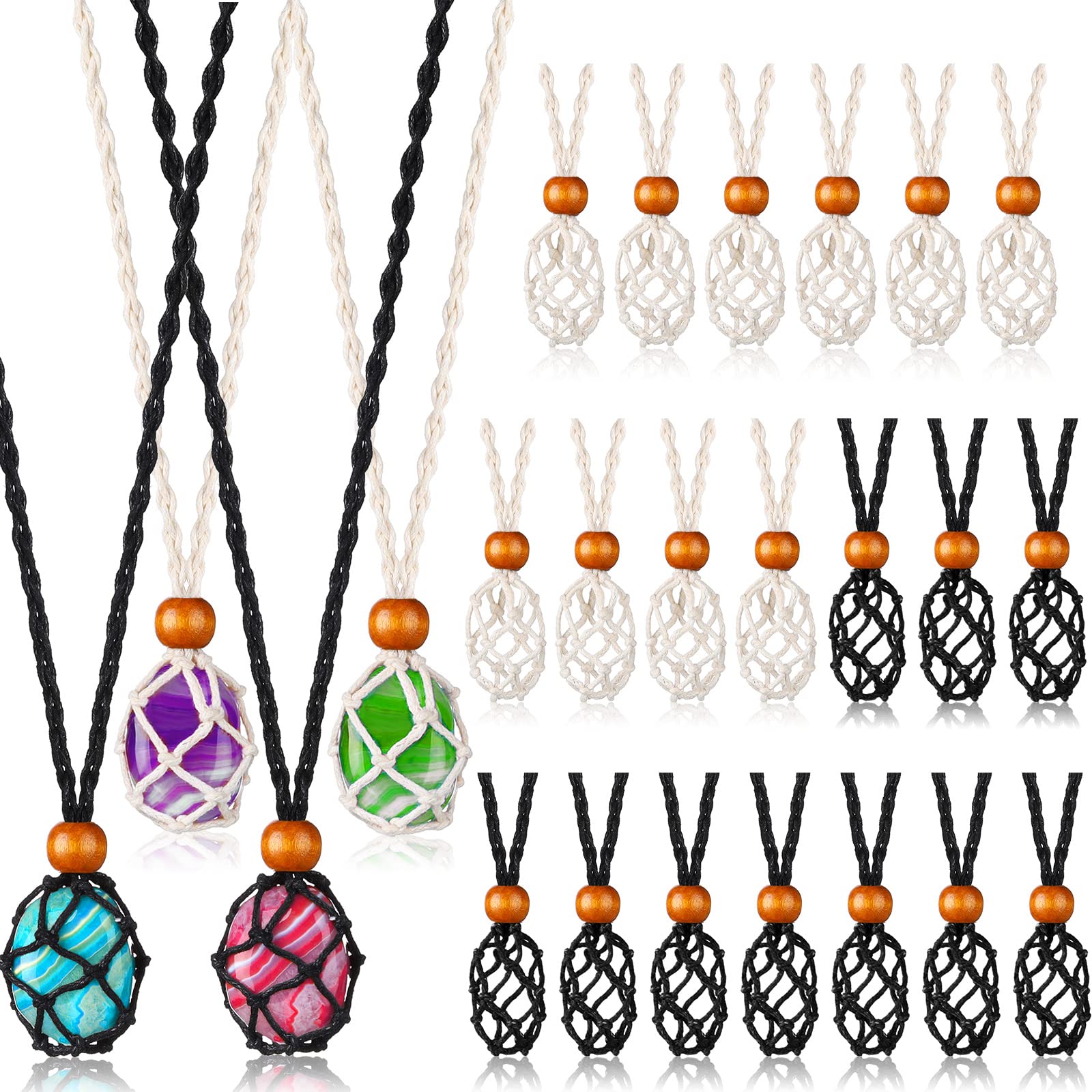 24 Pcs Adjustable Crystal Necklace Holder - Empty Stone Pendant Cage for Quartz, Amethyst & Gemstones - Perfect for Jewelry Making, DIY Crafts & Spiritual Healing Accessories