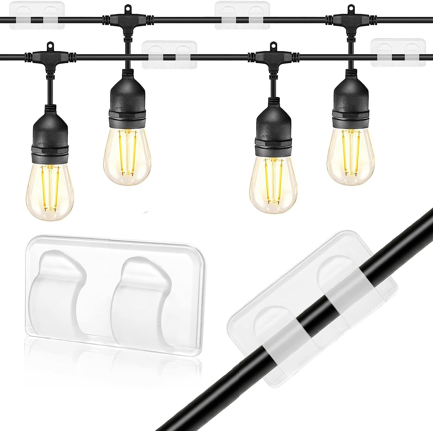 Heavy Duty Outdoor Light Hooks - Weatherproof Adhesive String Light Clips for Hanging Patio Lights, Christmas Lights & Garden Decor (Perfect for Backyard, Porch & Wedding Decorations)