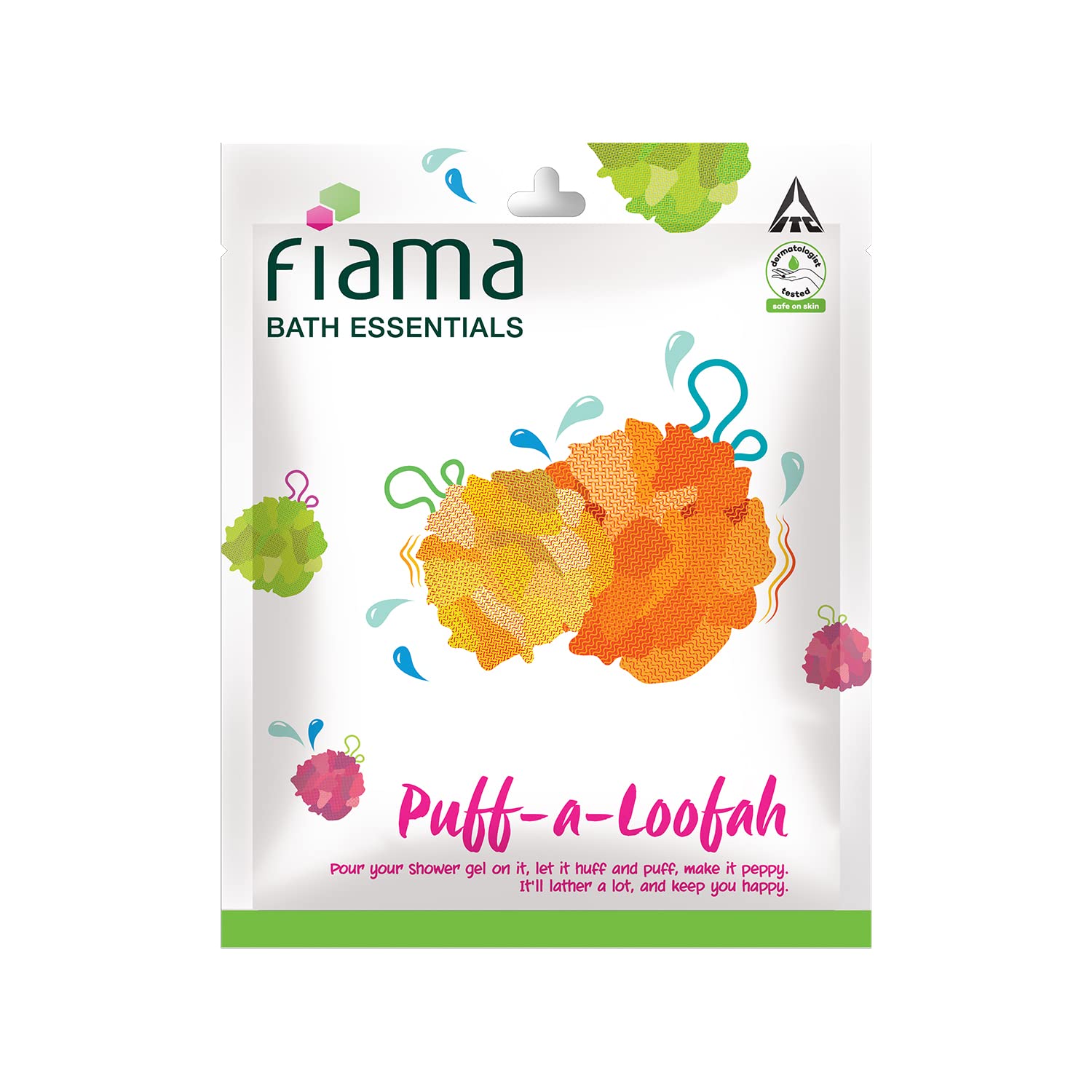 Fiama Bath Essential Foamy Fun Sponge & Puff-a-Loofah Set - Exfoliating Body Scrubber for Shower and Bath (Colors May Vary) - Perfect for Spa Day, Gift Ideas & Daily Skincare Routine