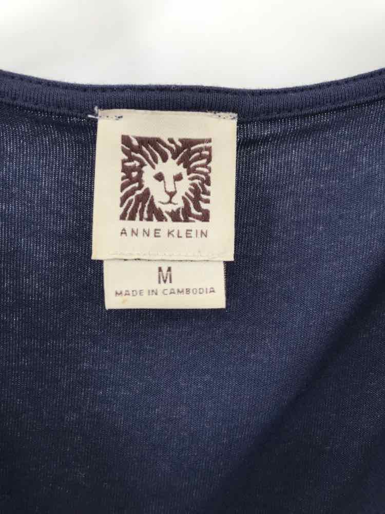 Pre-Owned Anne Klein Navy Blue Blouse Women's Size Medium - Perfect for Office Wear, Casual Outfits & Special Occasions