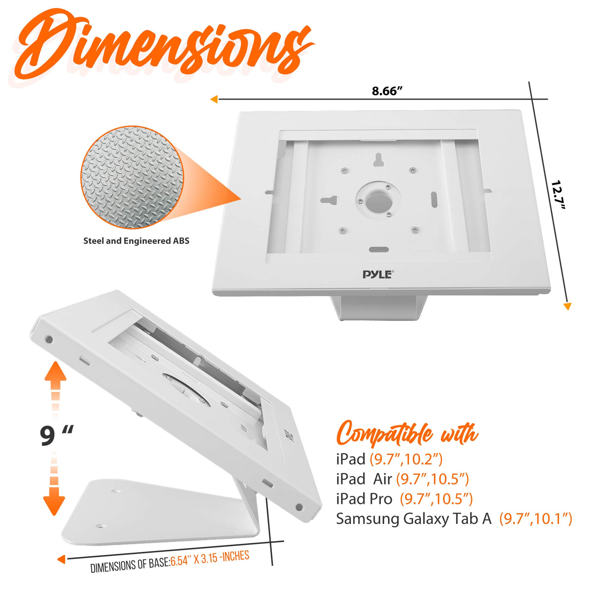 Pyle Anti-Theft Tablet Security Stand - Wall & Table Mount Kiosk with Lock & Key, Restricted Pin-Hole, 90° Rotation - Compatible with iPad, iPad Air, iPad Pro, Samsung Galaxy Tab A (2019) - PSPADLK15 - Perfect for Retail Stores, Libraries, and Public Kiosks