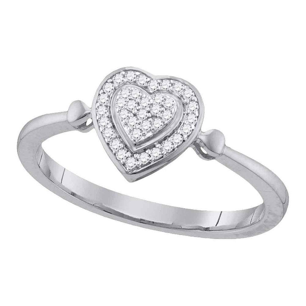 10K White Gold Round Diamond Heart Frame Cluster Ring for Women - 1/10 CTTW - Perfect for Valentine's Day, Anniversary & Romantic Gifts