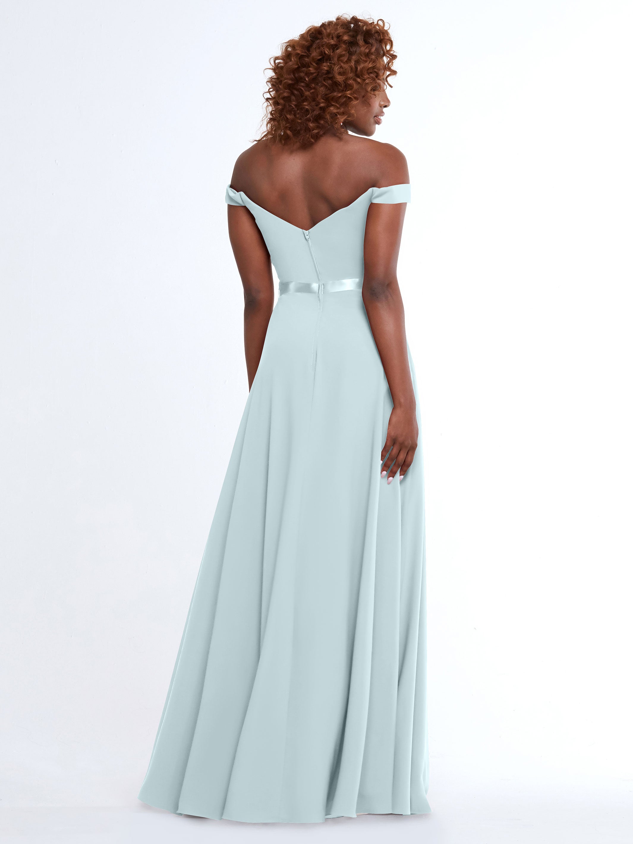 Elegant Off-the-Shoulder A-Line Chiffon Bridesmaid Dress with Sash - Size 80100 - Perfect for Weddings, Formal Events & Special Occasions