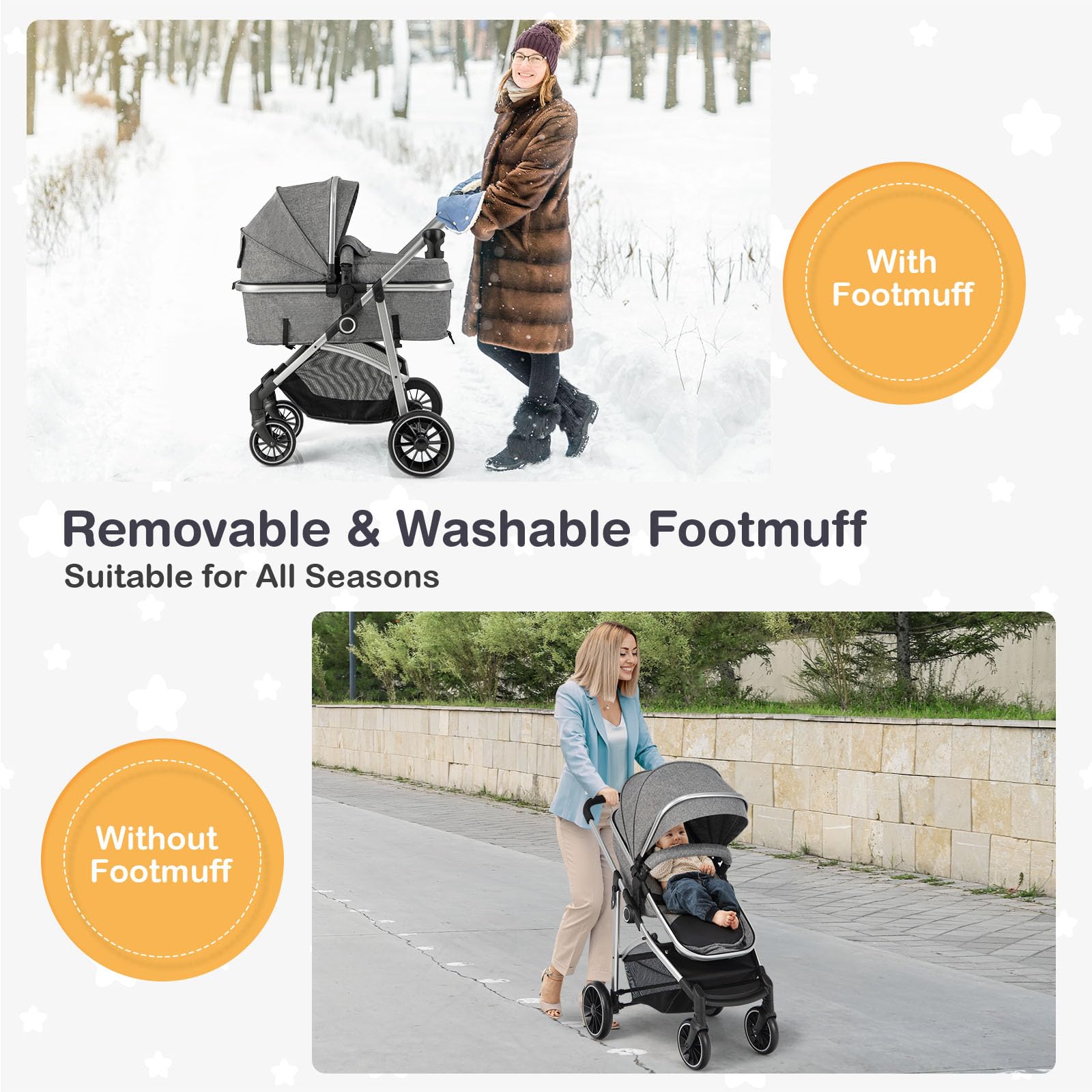 BABY JOY 2-in-1 Convertible Baby Stroller - Reversible Seat, Adjustable Canopy & Backrest, Removable Footmuff for Newborn to 3 Years (0-36 Months) | Lightweight Foldable Travel Stroller for Shopping, Park & Daily Use | Gray