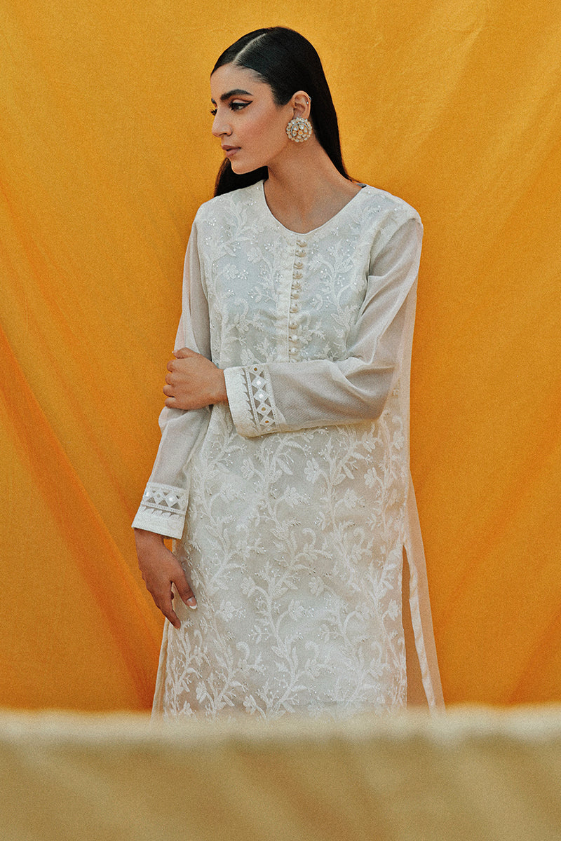 Ivory Glaze Embroidered Shirt for Women - Elegant Floral Design, Breathable Cotton, Casual & Party Wear - Perfect for Office, Date Night & Special Occasions