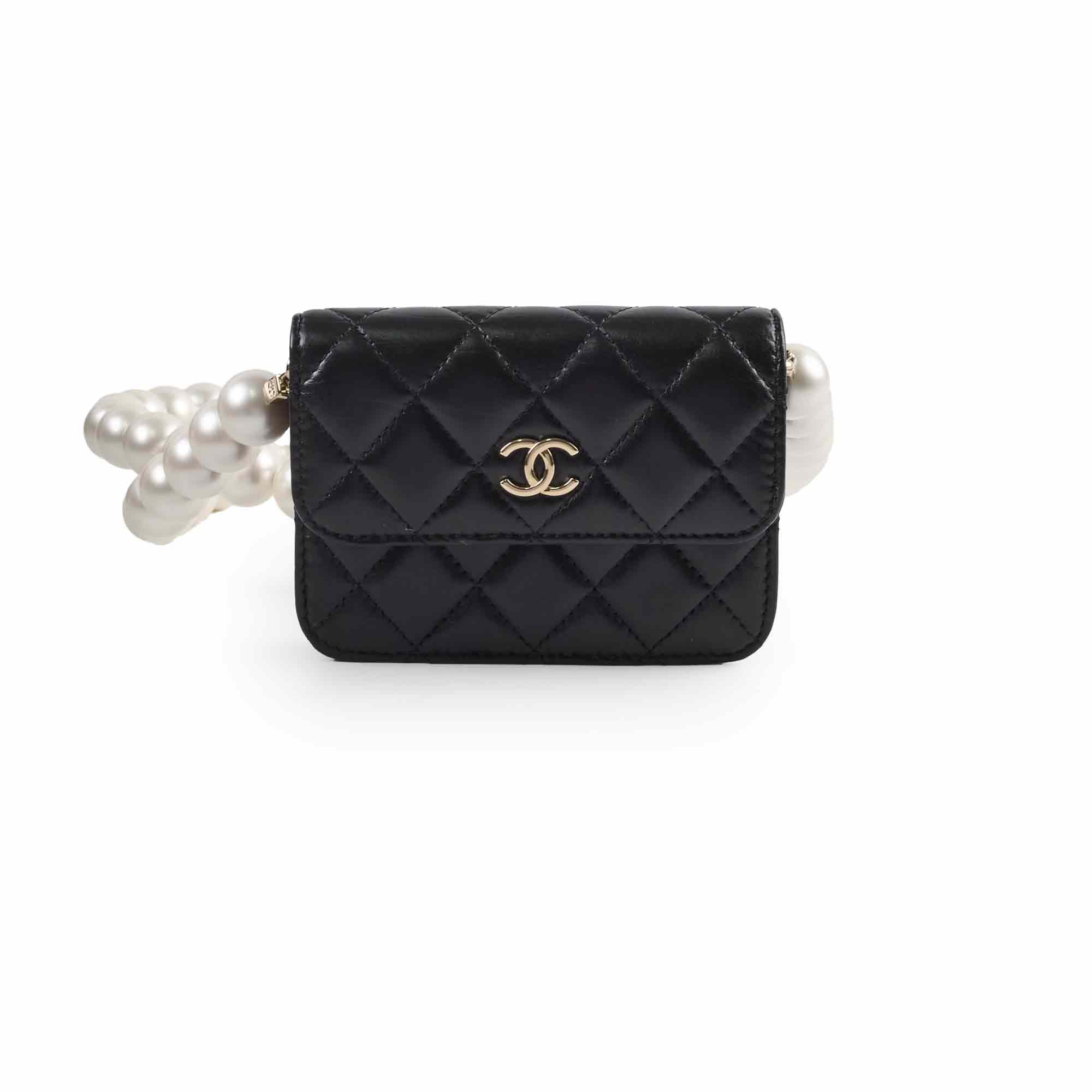 Chanel Micro Pearl Card Clutch with Chain - Black Series 31 | Luxury Small Wallet for Women | Perfect for Evening Parties, Weddings & Special Occasions