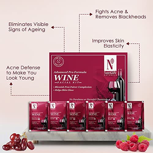 NutriGlow NATURAL'S Advanced Pro Formula Wine Facial Kit (60g) & Shea Butter Milk Protein Cream (200ml) - Deep Moisturizing, Blackhead Removal Skincare Set (Pack of 2) | Anti-Aging Treatment for Dry Skin, Perfect for Night Routine & Spa Days