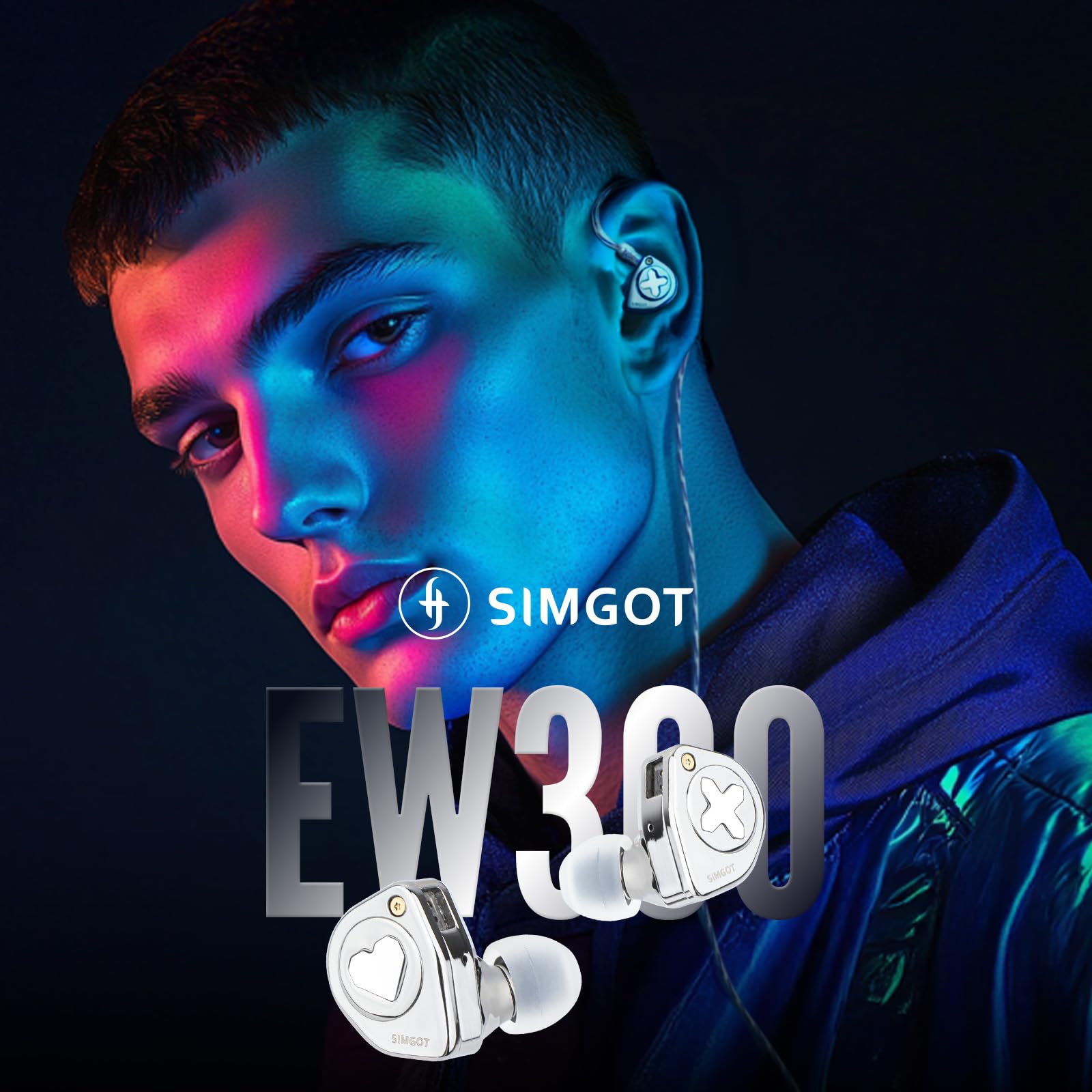 SIMGOT EW300 Hybrid Driver In-Ear Monitors - 1DD+1Planar+1PZT Wired Audiophile Earbuds with Detachable Nozzles & Silver-Plated OFC Cable for Gaming, Music Listening & Professional Audio (Standard Edition)