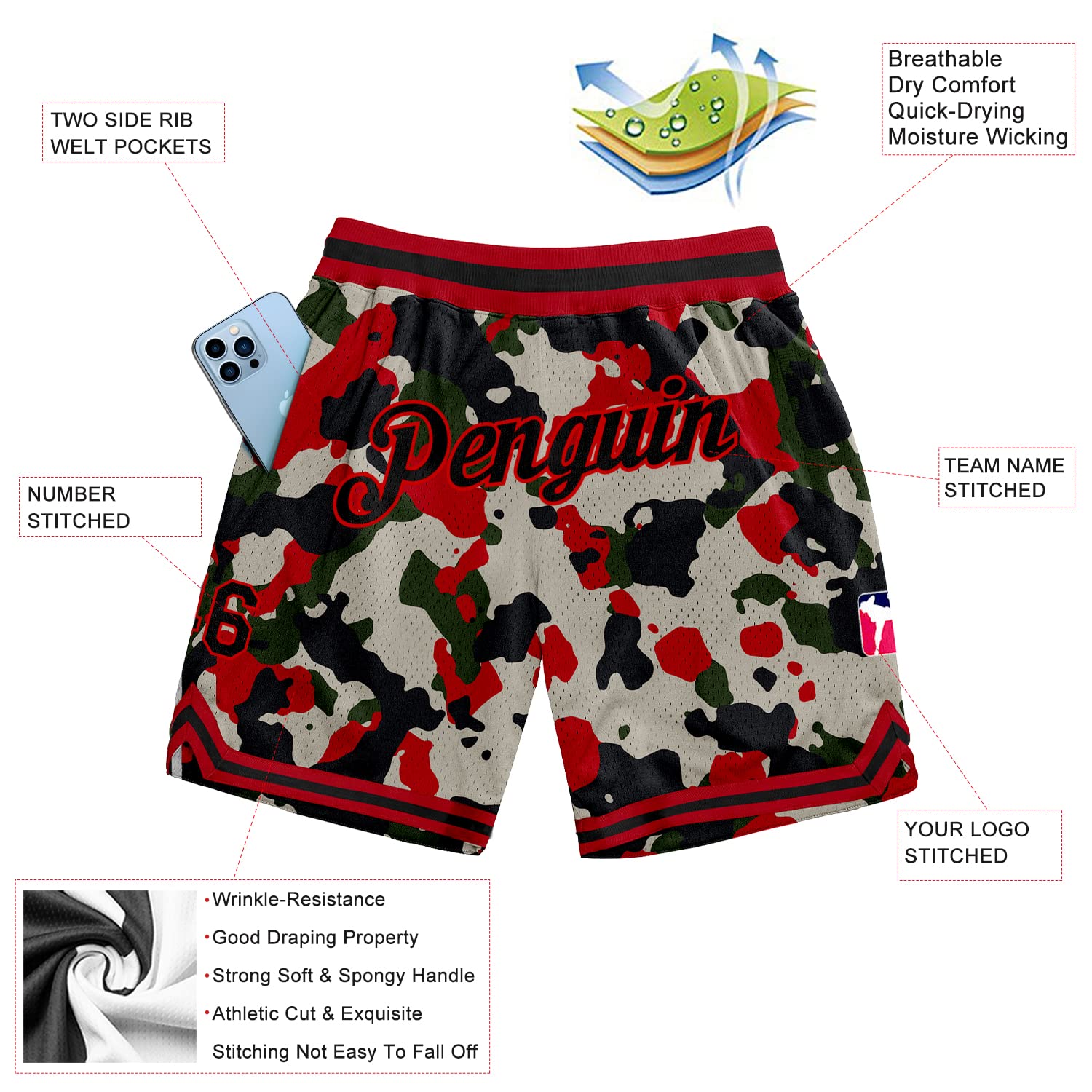 Custom Basketball Shorts for Men & Boys - Stitched Name & Number, S-3XL | Gym & Street Wear