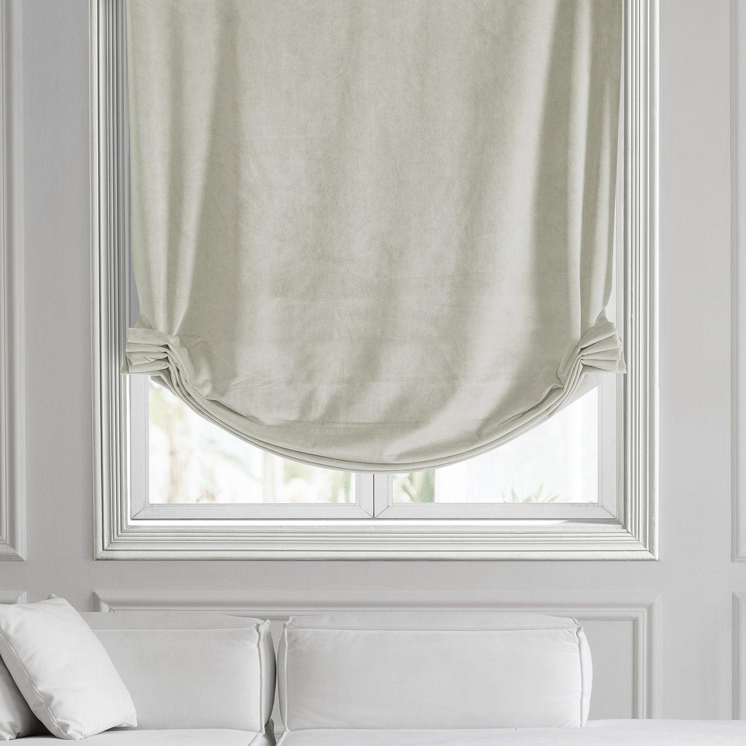 Premium Porcelain White Signature Velvet Roman Shade - Elegant Window Treatment for Living Room, Bedroom & Office | Blackout & Light Filtering Options