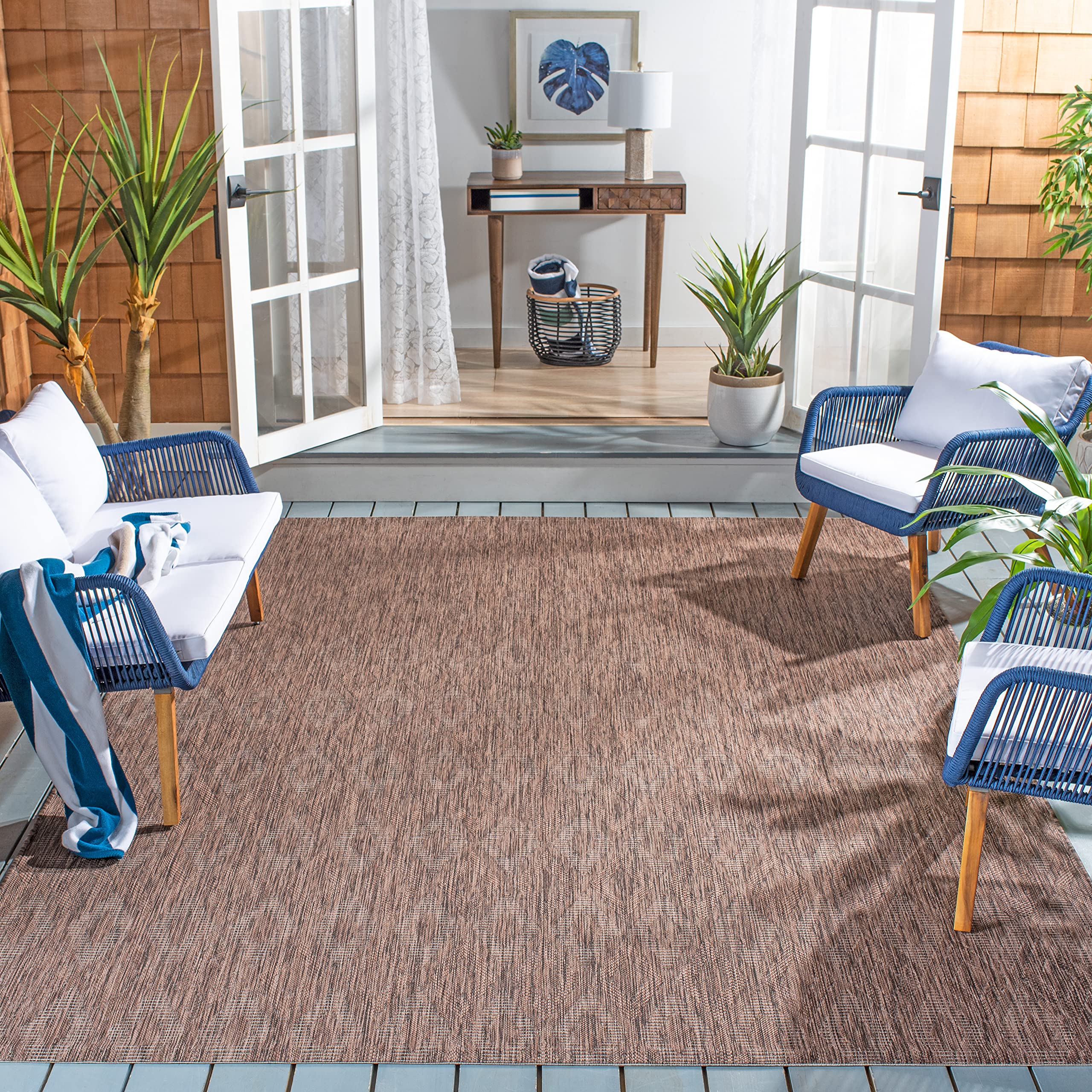 SAFAVIEH Courtyard Collection 8' x 10' Indoor/Outdoor Waterproof Area Rug - Brown/Brown (CY8522) | Easy to Clean, Durable for Patio, Backyard, Mudroom & High-Traffic Areas
