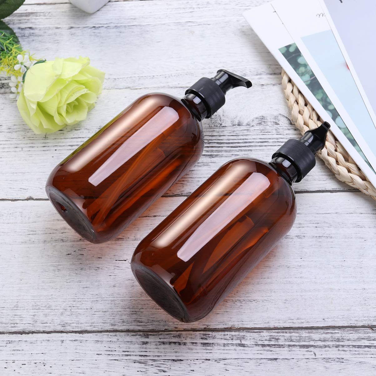 2PCS 500ml Amber Glass Bottles with Pump - Refillable Shampoo, Lotion & Hand Soap Dispenser for Bathroom, Kitchen & Salon Use
