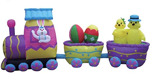 15' Air Blown Inflatable Easter Bunny Deluxe Train Yard Decoration - Outdoor Holiday Decor for Easter, Spring Parties & Garden Festivals