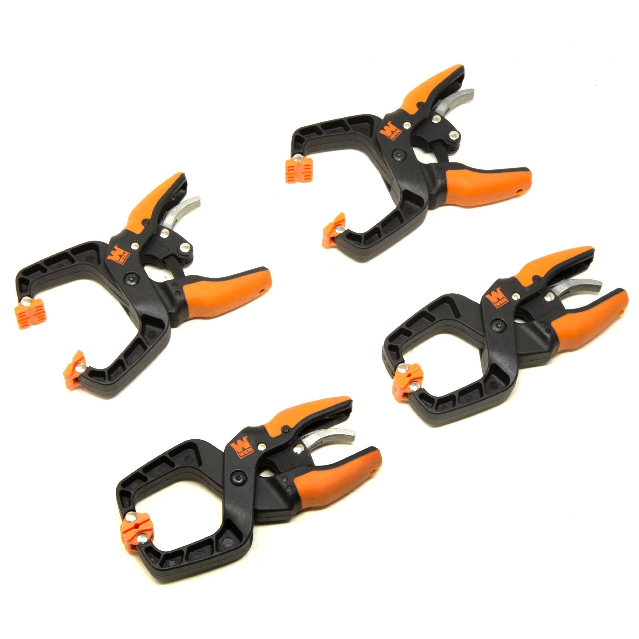 WEN CLH151 Quick Release Ratcheting Hand Clamps - 4 Pack with 1.5 Inch Jaw Opening & Throat - Heavy Duty Woodworking & DIY Clamps for Carpentry, Metalworking, and Craft Projects