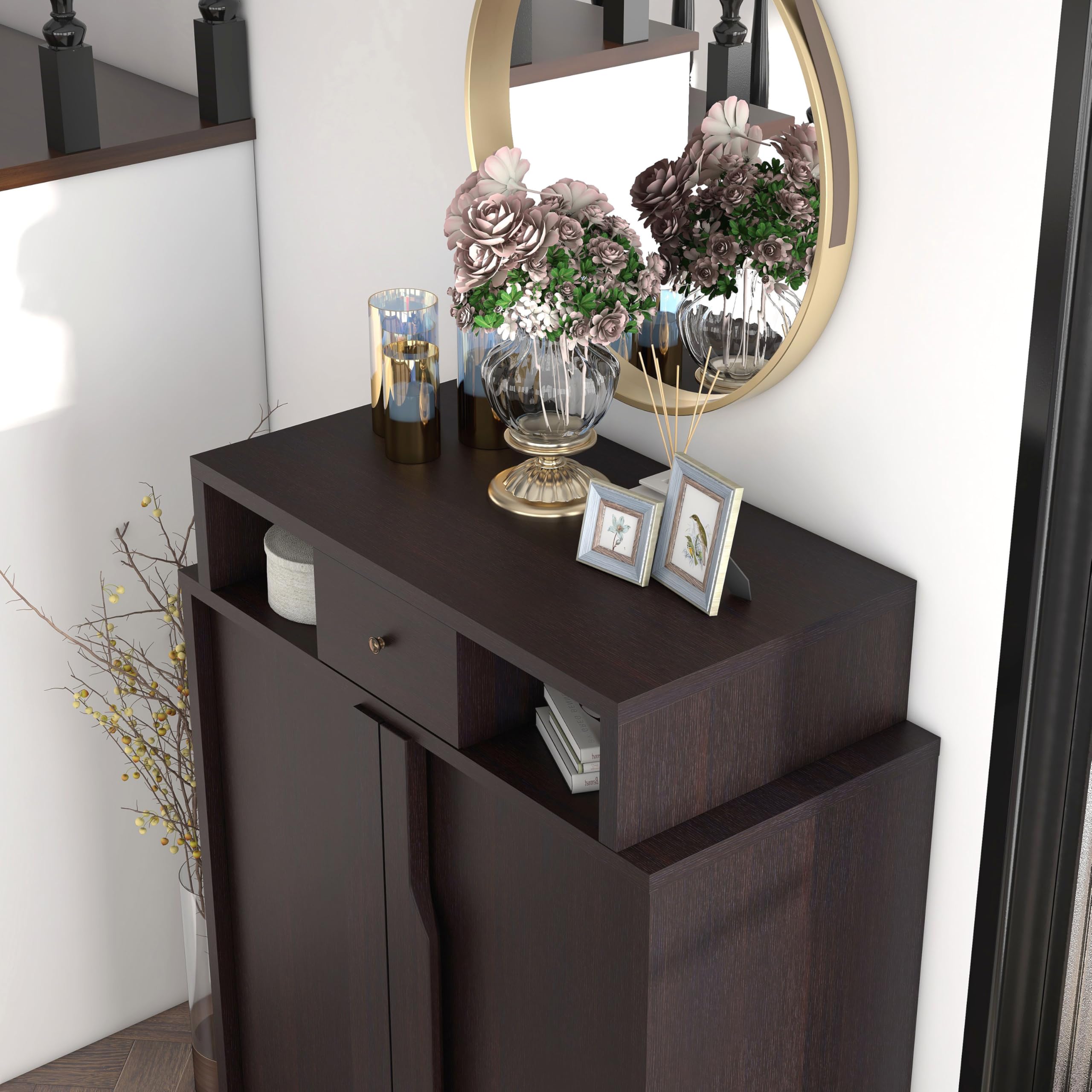 ioHOMES Marnie Modern Shoe Storage Cabinet with 5 Extra Shelves - Espresso Finish Entryway Organizer for Shoes, Boots & Accessories | Perfect for Closet, Bedroom & Mudroom Organization