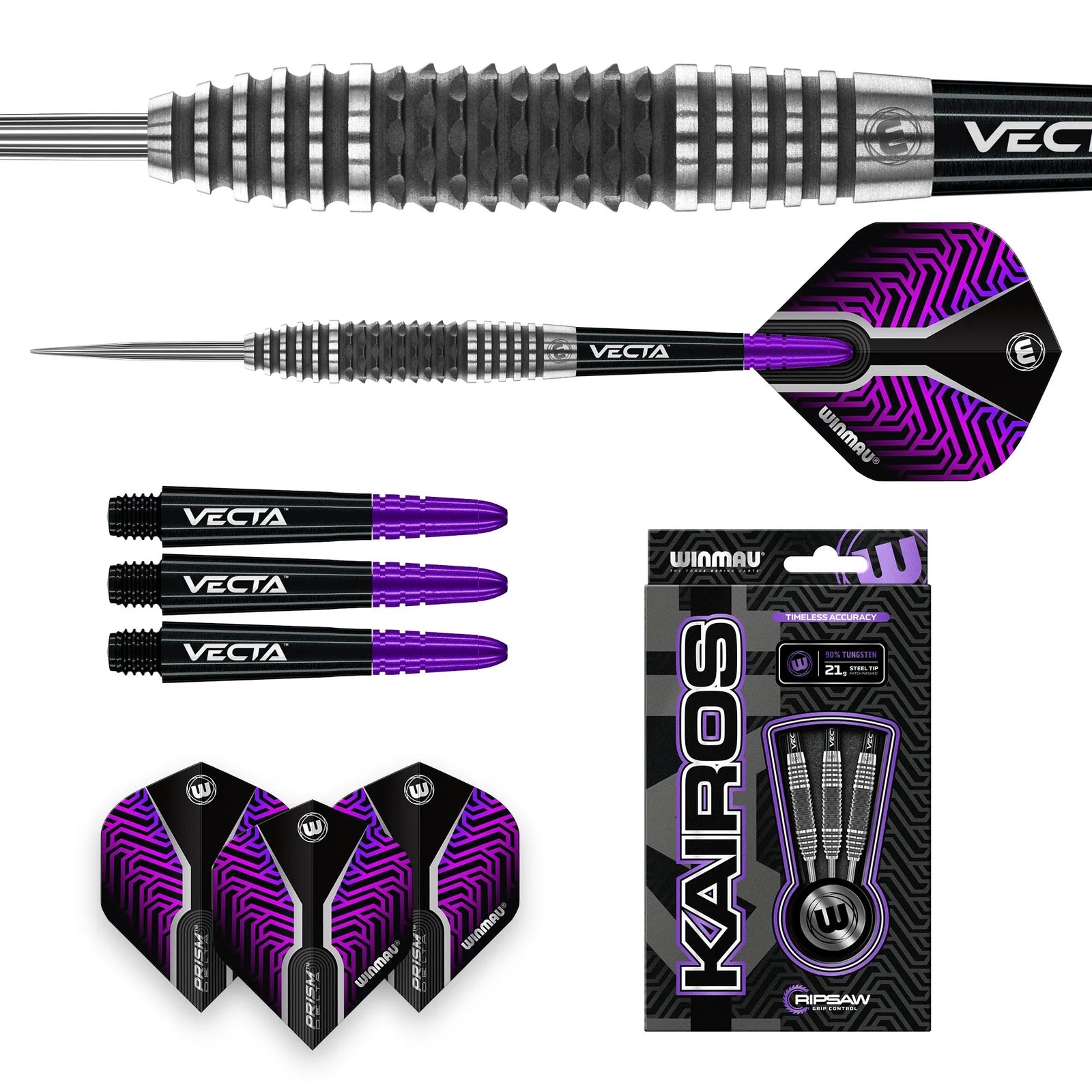 WINMAU Kairos 01 Professional Tungsten Steel Darts - 90% Tungsten, 21g Weight - Perfect for Steel Tip Dart Games, Tournaments & Home Practice