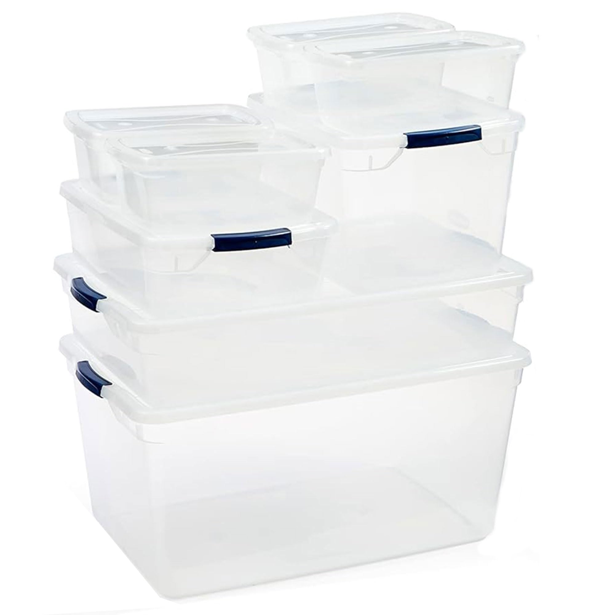 Rubbermaid Cleverstore Clear 16-Pack Stackable Plastic Storage Bins with Latching Lids - BPA-Free, Made in USA - Perfect for Dorm Room Organization, Closet Storage & Home Decluttering
