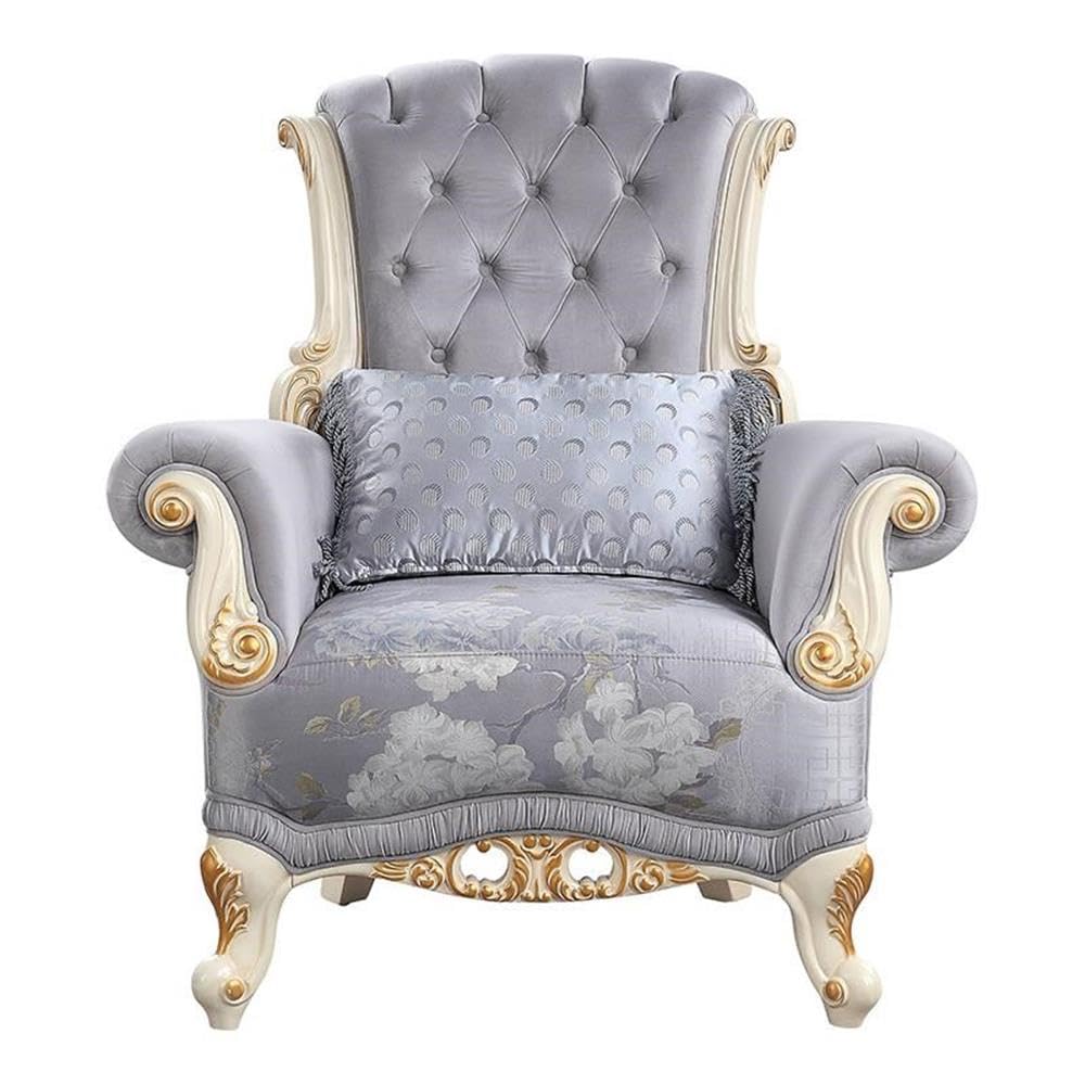 Acme Galelvith Chair with 2 Pillows in Gray - Ergonomic Lounge Chair for Living Room, Bedroom & Office - Comfortable Seating for Relaxing, Reading & Working