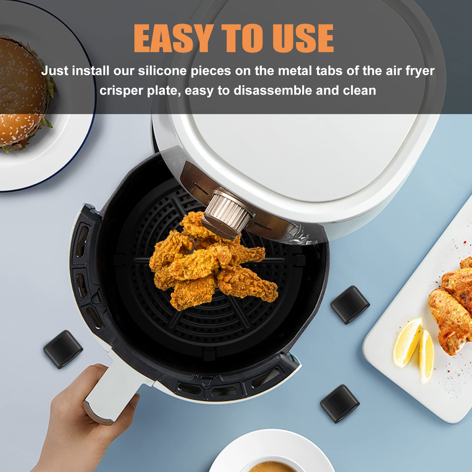 4-Pack Air Fryer Rubber Bumpers Feet Replacement Parts - Non-Slip Silicone Tips & Tabs for Chefman, GoWISE, Power XL & More - Scratch-Resistant Accessories for Air Fryer Trays - Perfect for Kitchen Safety & Stability