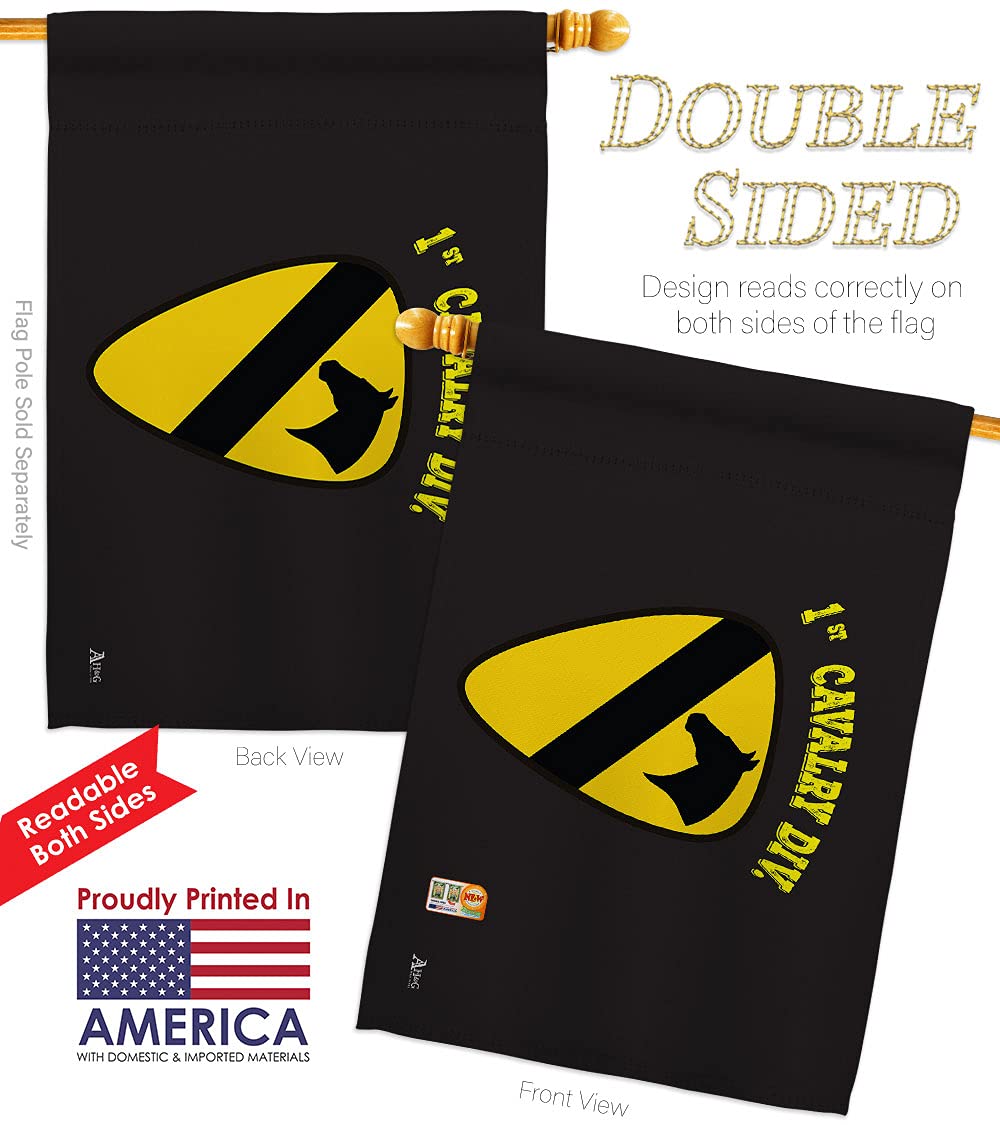 1st Cavalry Black Garden House Flags Kit - Double-Sided US Army Rangers Military Veteran Yard Banner (28x40 Inches) - Made in USA - Perfect for Patriotic Home Decor, Armed Forces Tribute & Outdoor Display